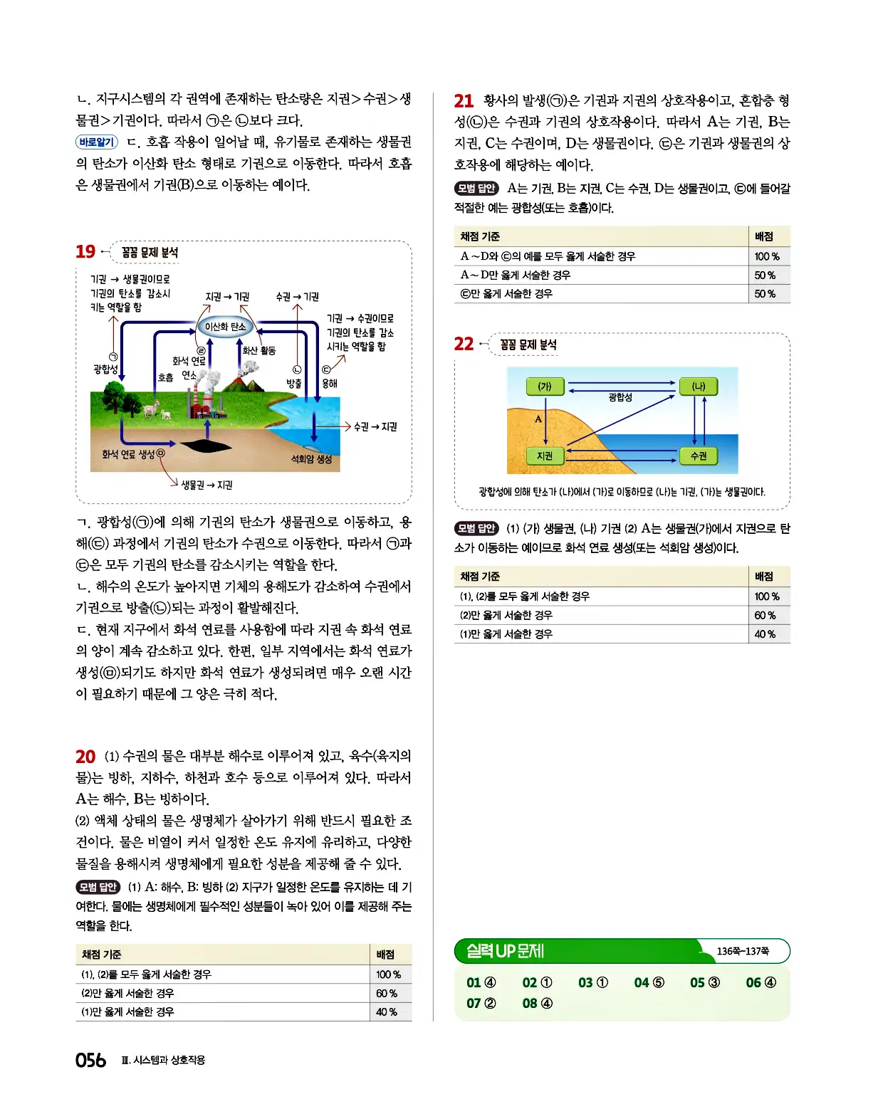 완자 통합과학1 답지 56페이지