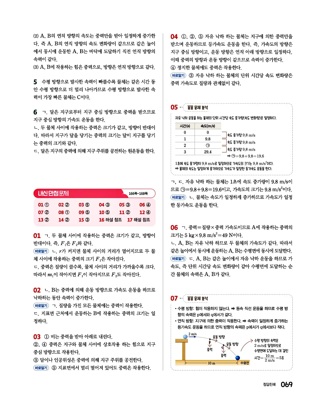 완자 통합과학1 답지 69페이지