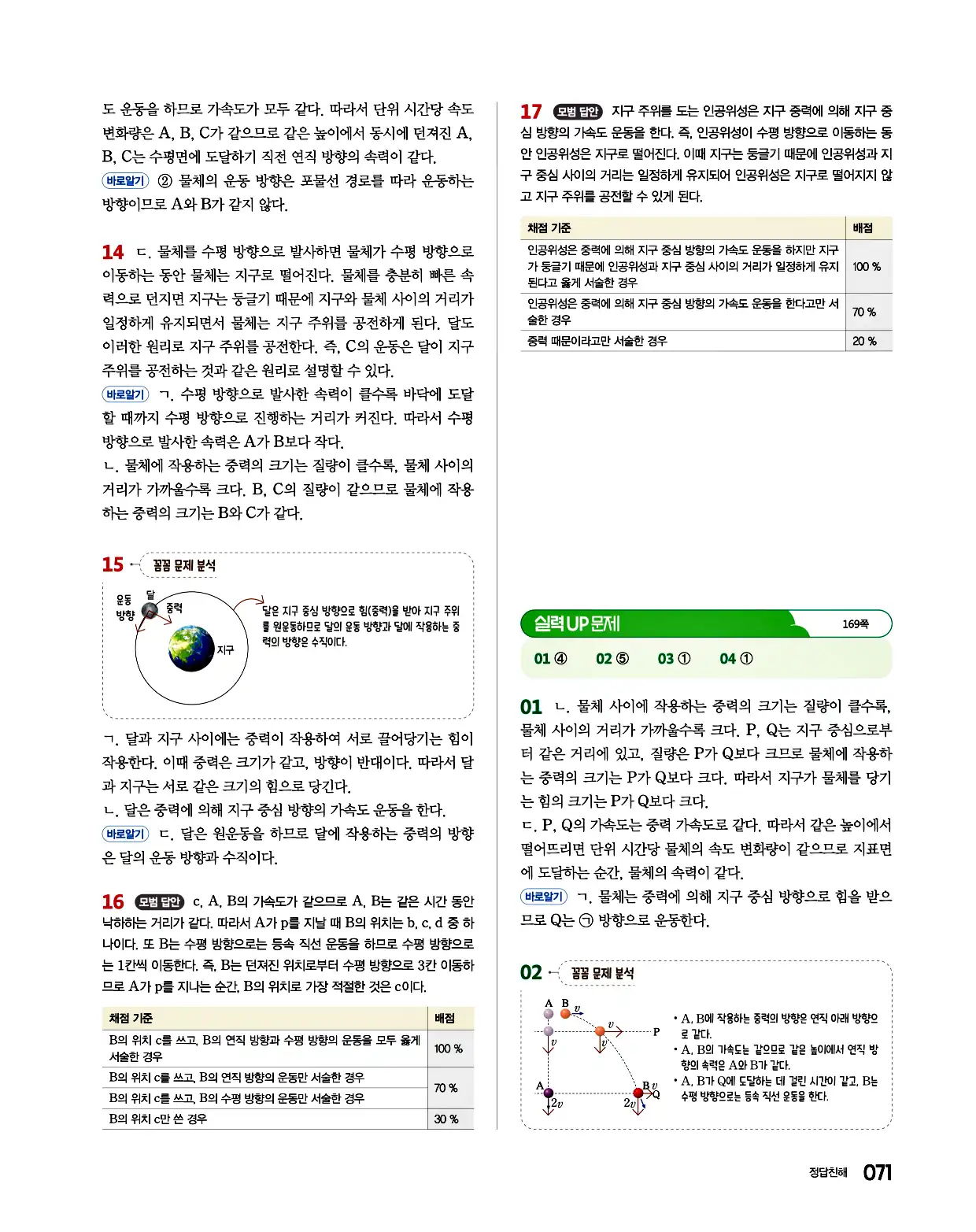 완자 통합과학1 답지 71페이지