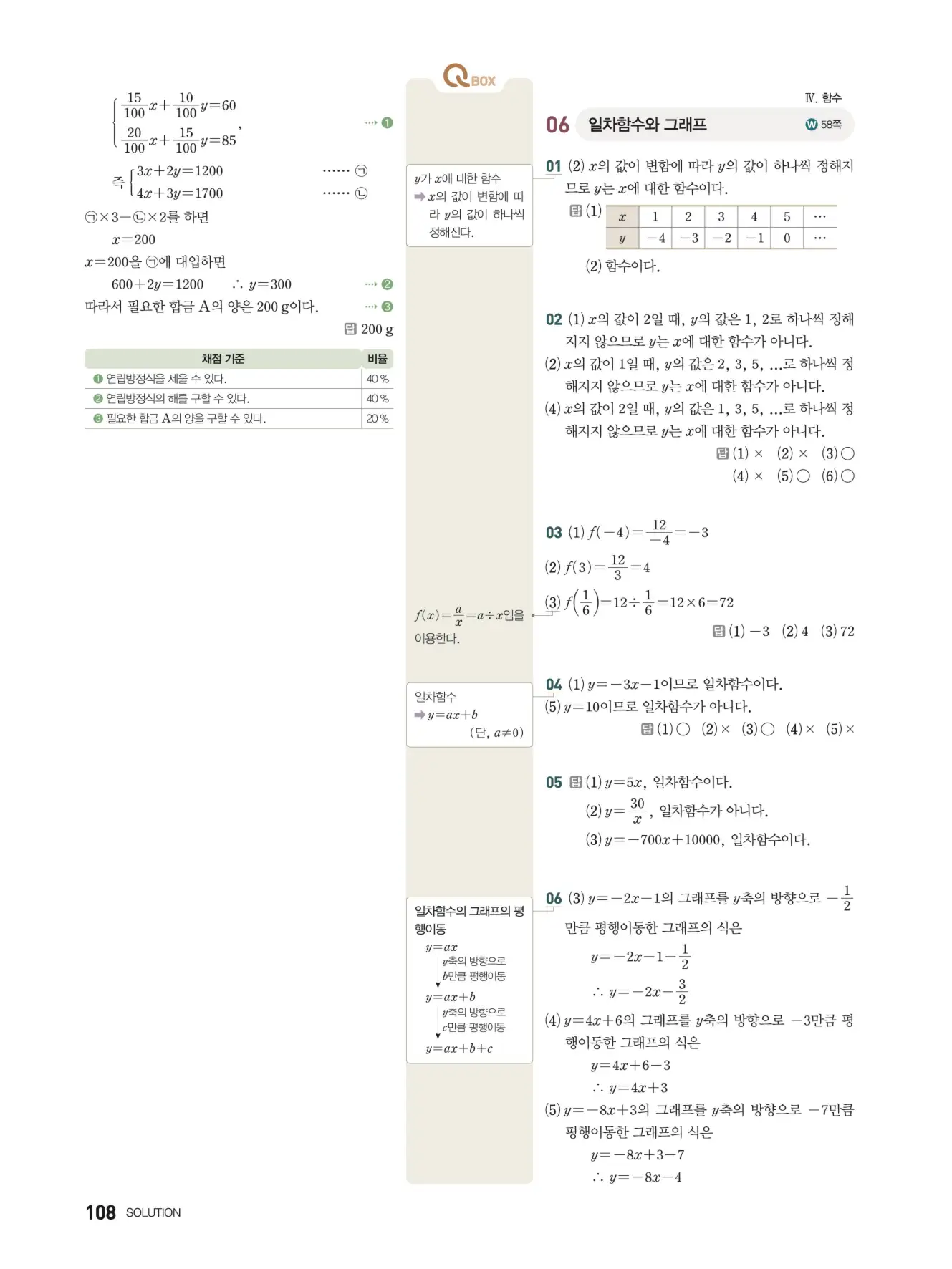 우공비Q+Q 중2-1 답지 108페이지