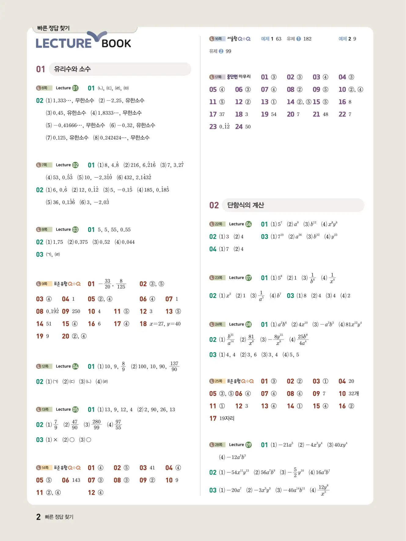 우공비Q+Q 중2-1 답지 2페이지