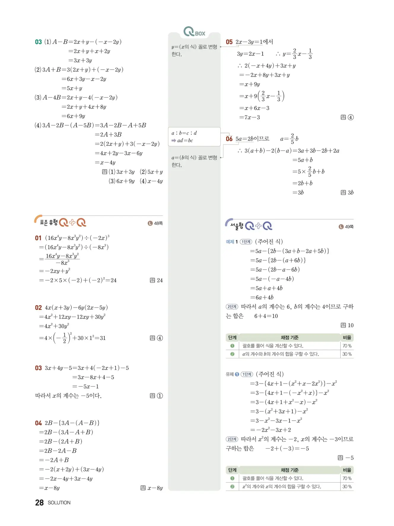 우공비Q+Q 중2-1 답지 28페이지