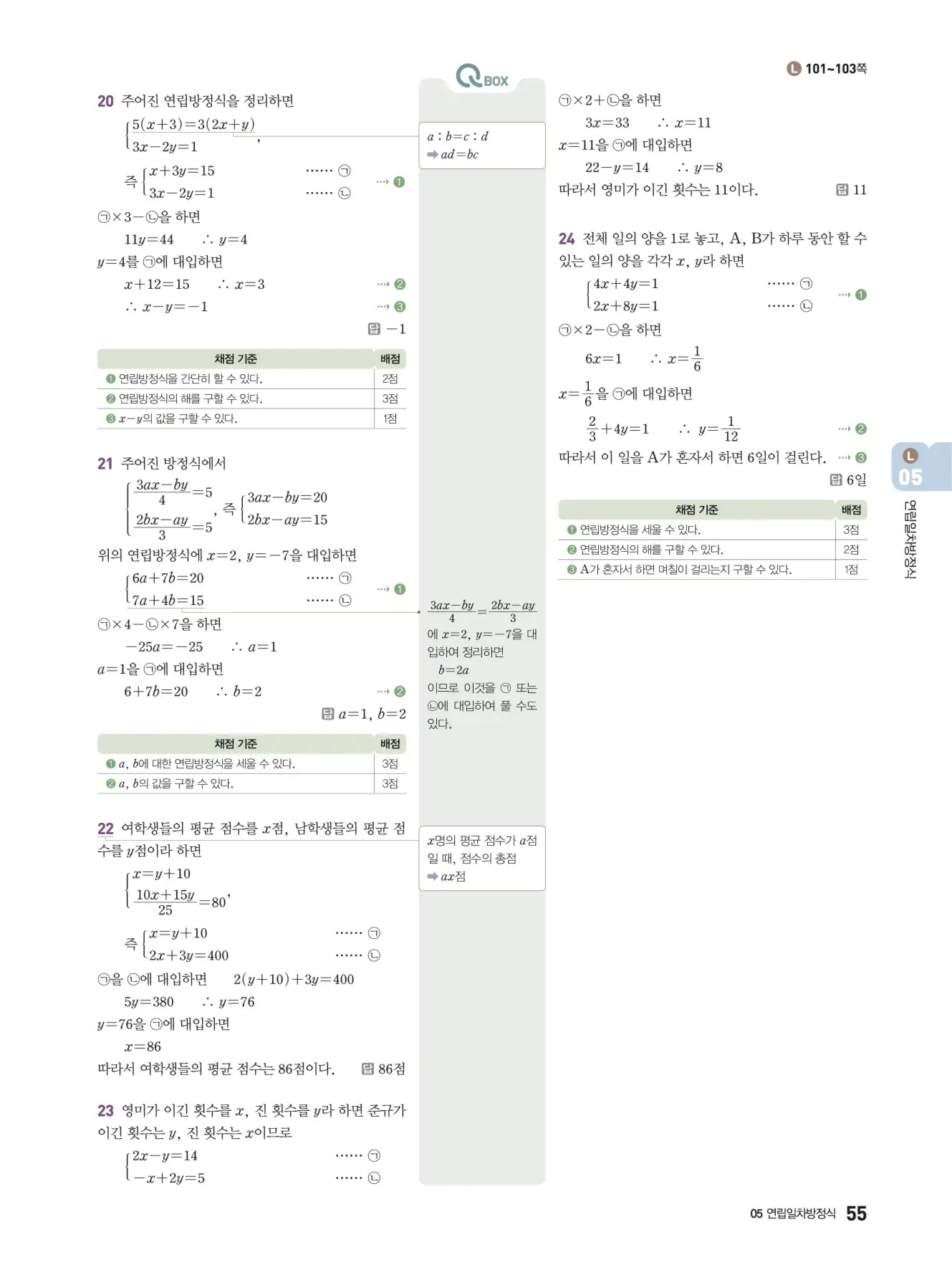 우공비Q+Q 중2-1 답지 55페이지