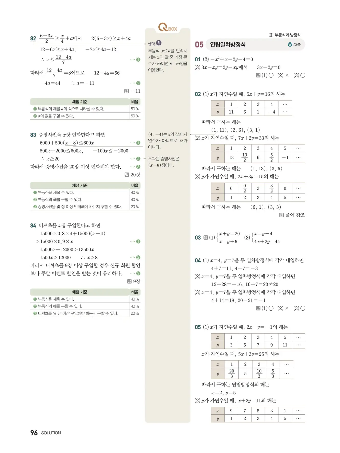 우공비Q+Q 중2-1 답지 96페이지