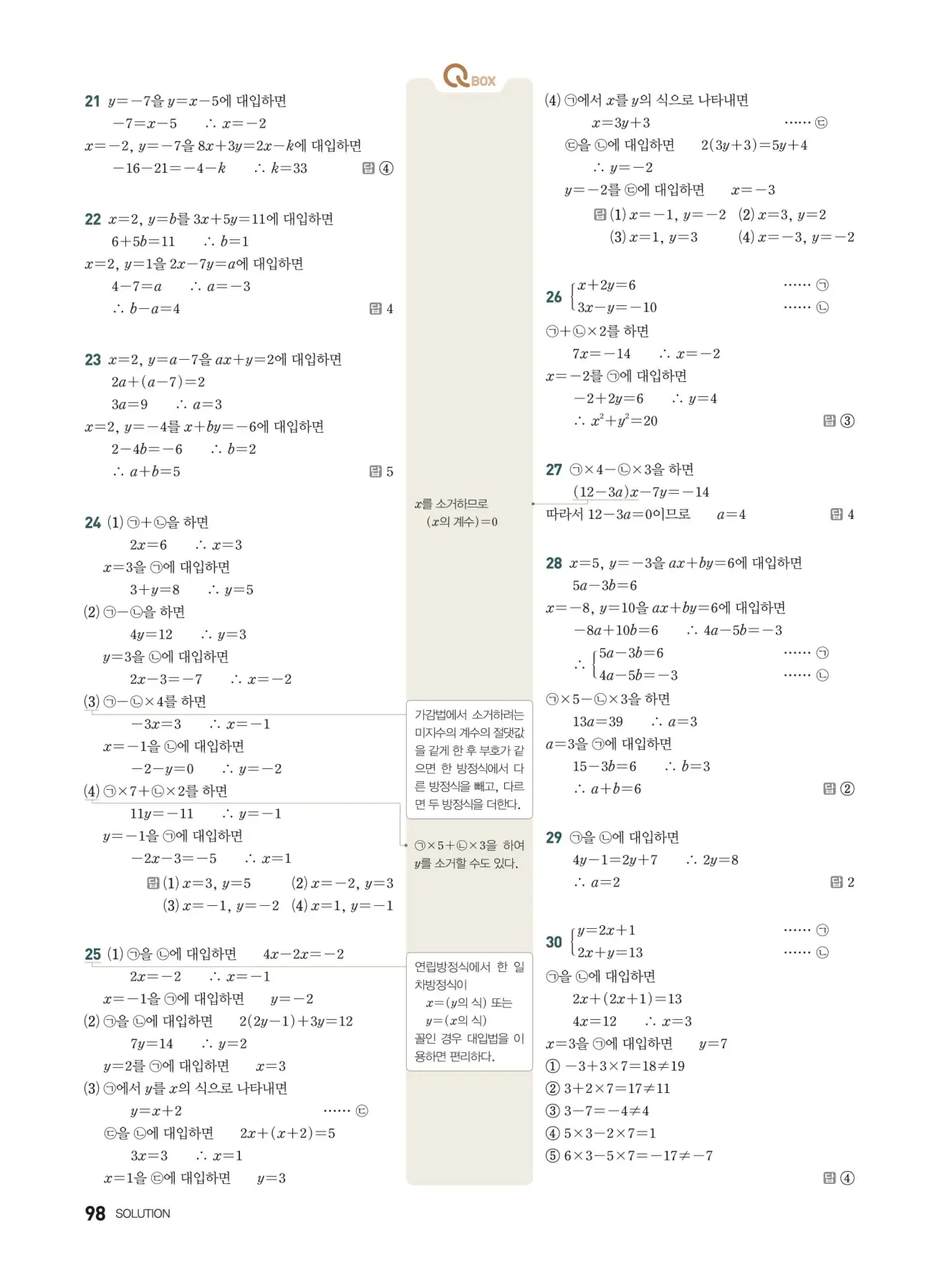 우공비Q+Q 중2-1 답지 98페이지