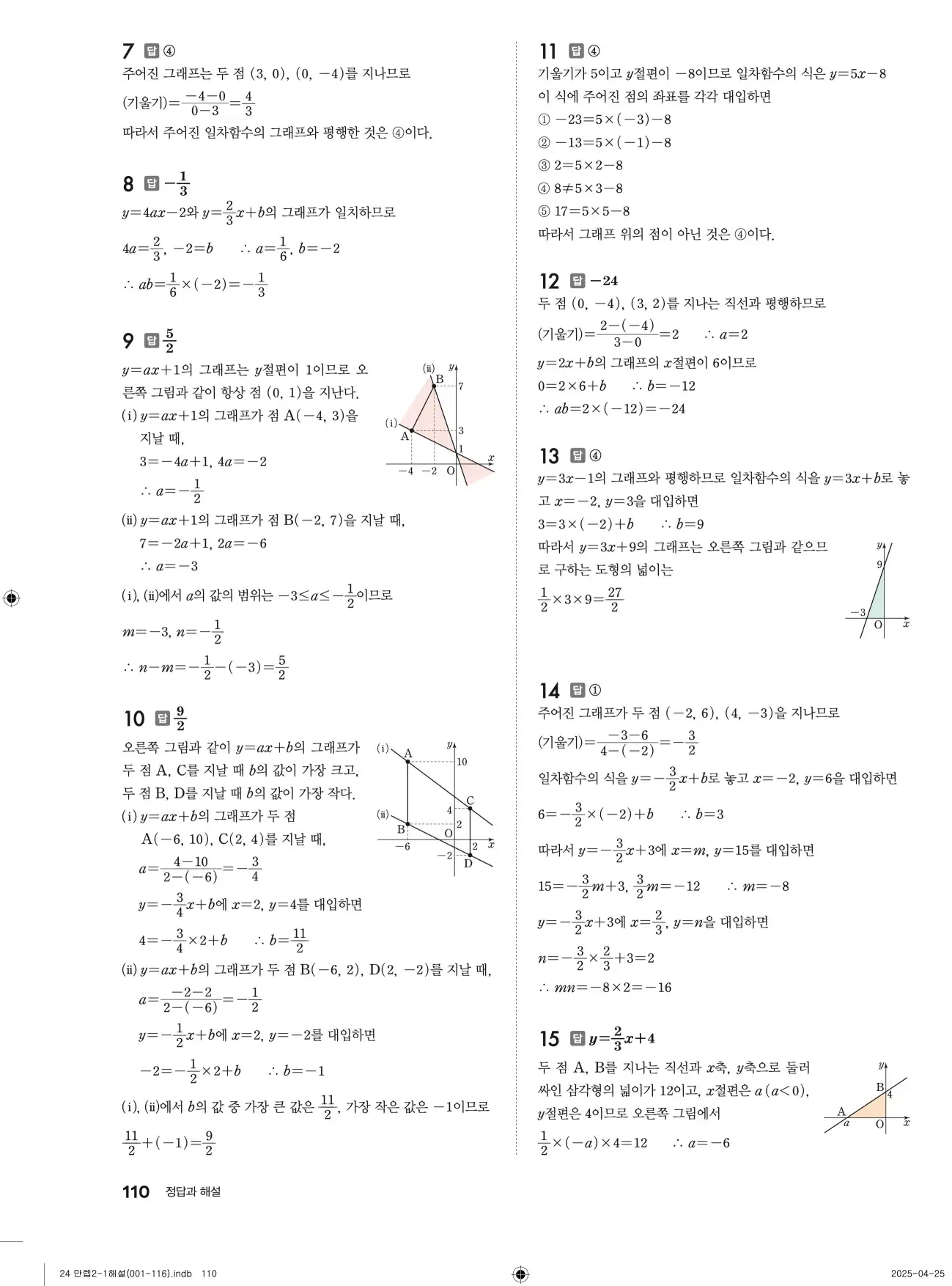 유형만렙 중2-1 답지 110페이지