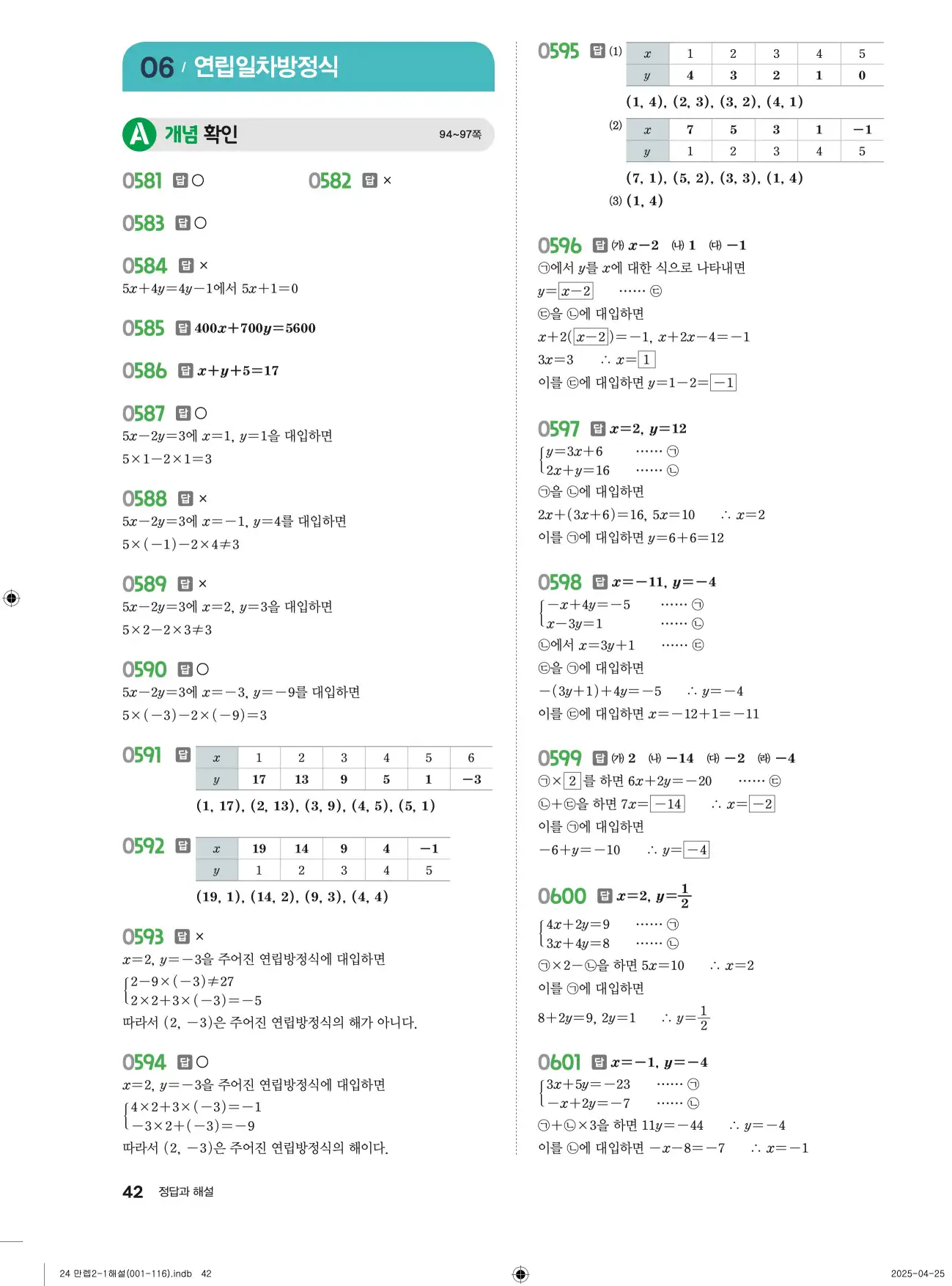 유형만렙 중2-1 답지 42페이지