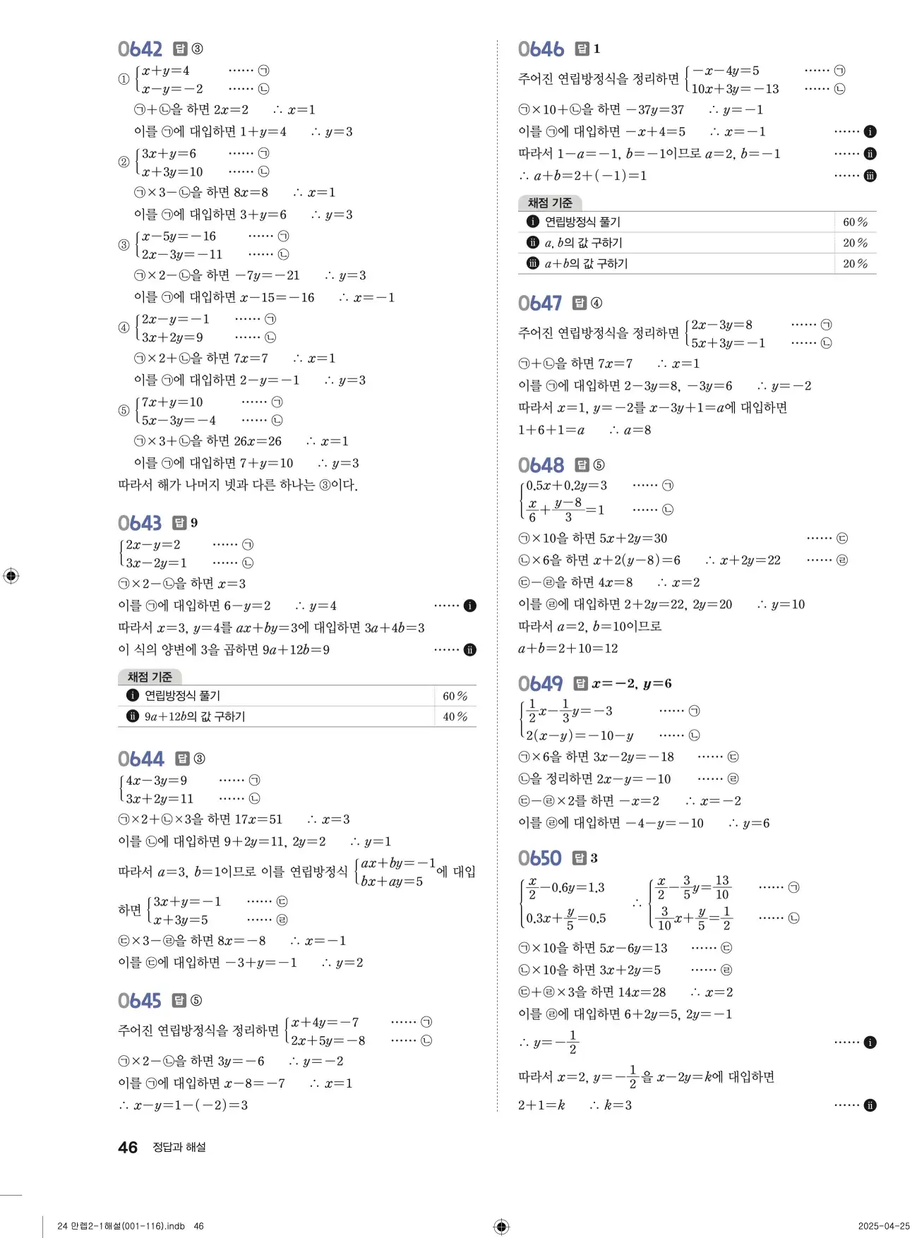 유형만렙 중2-1 답지 46페이지