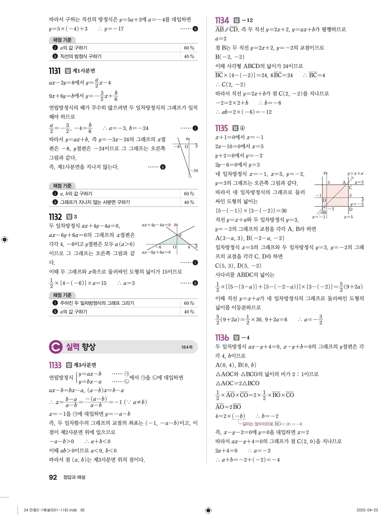 유형만렙 중2-1 답지 92페이지
