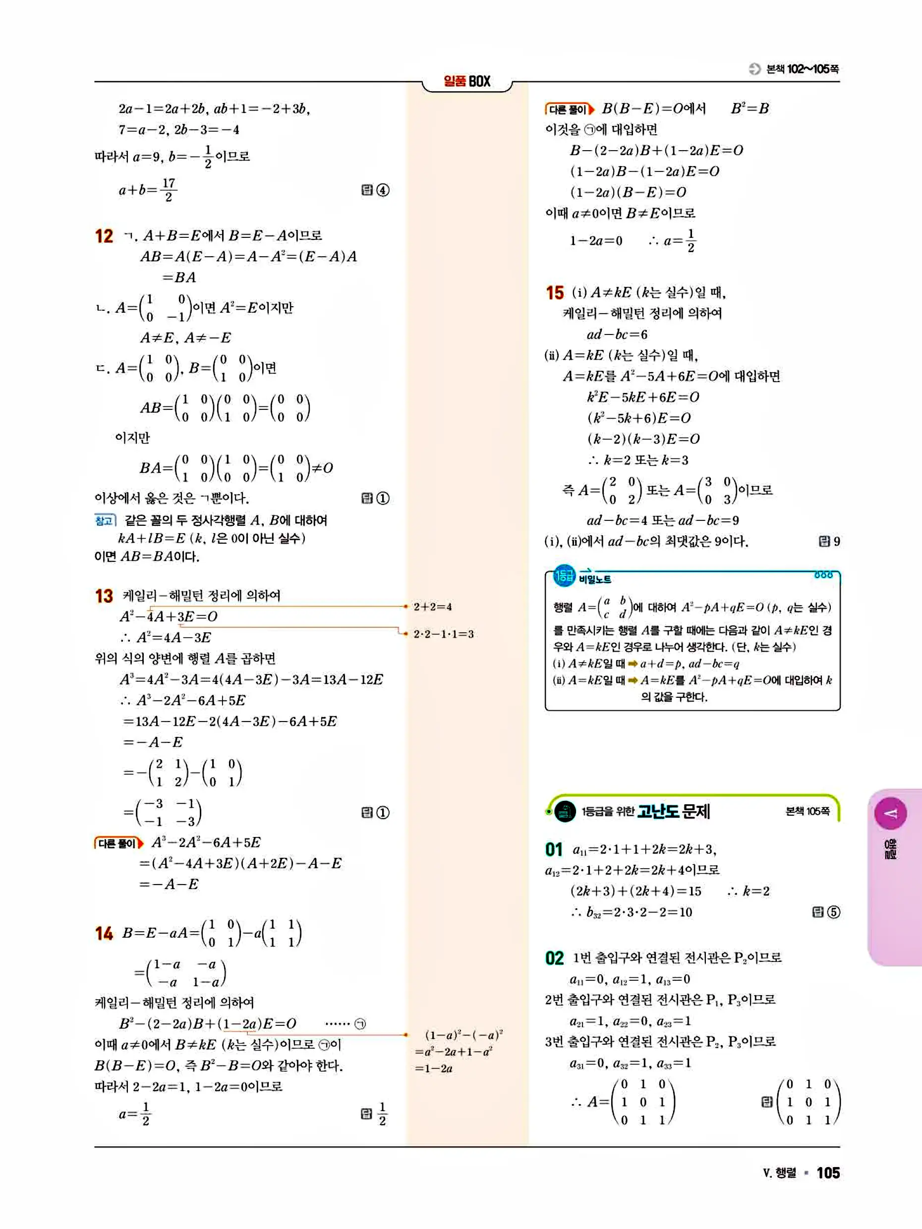 일품 공통수학1 답지 105페이지