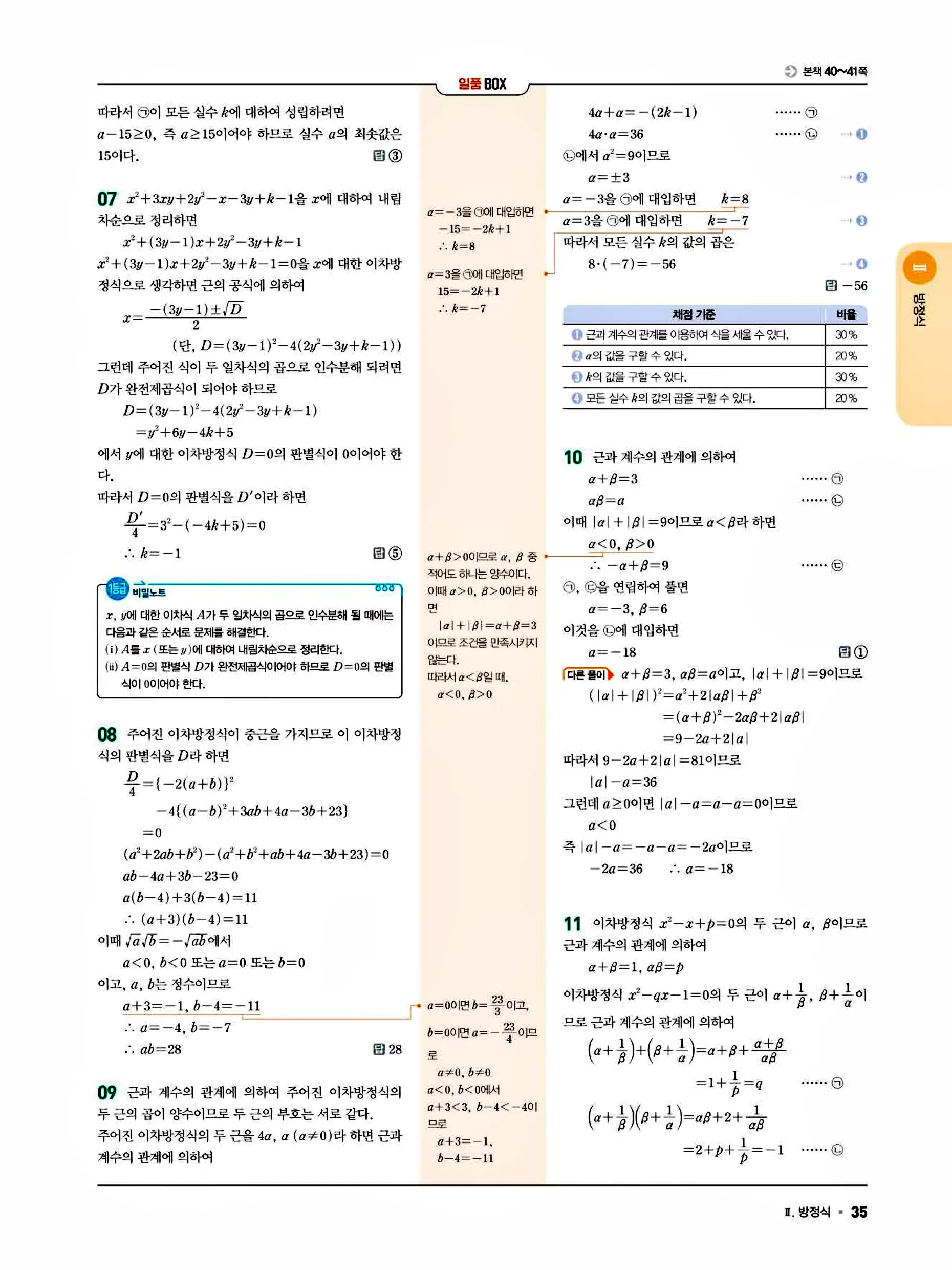 일품 공통수학1 답지 35페이지
