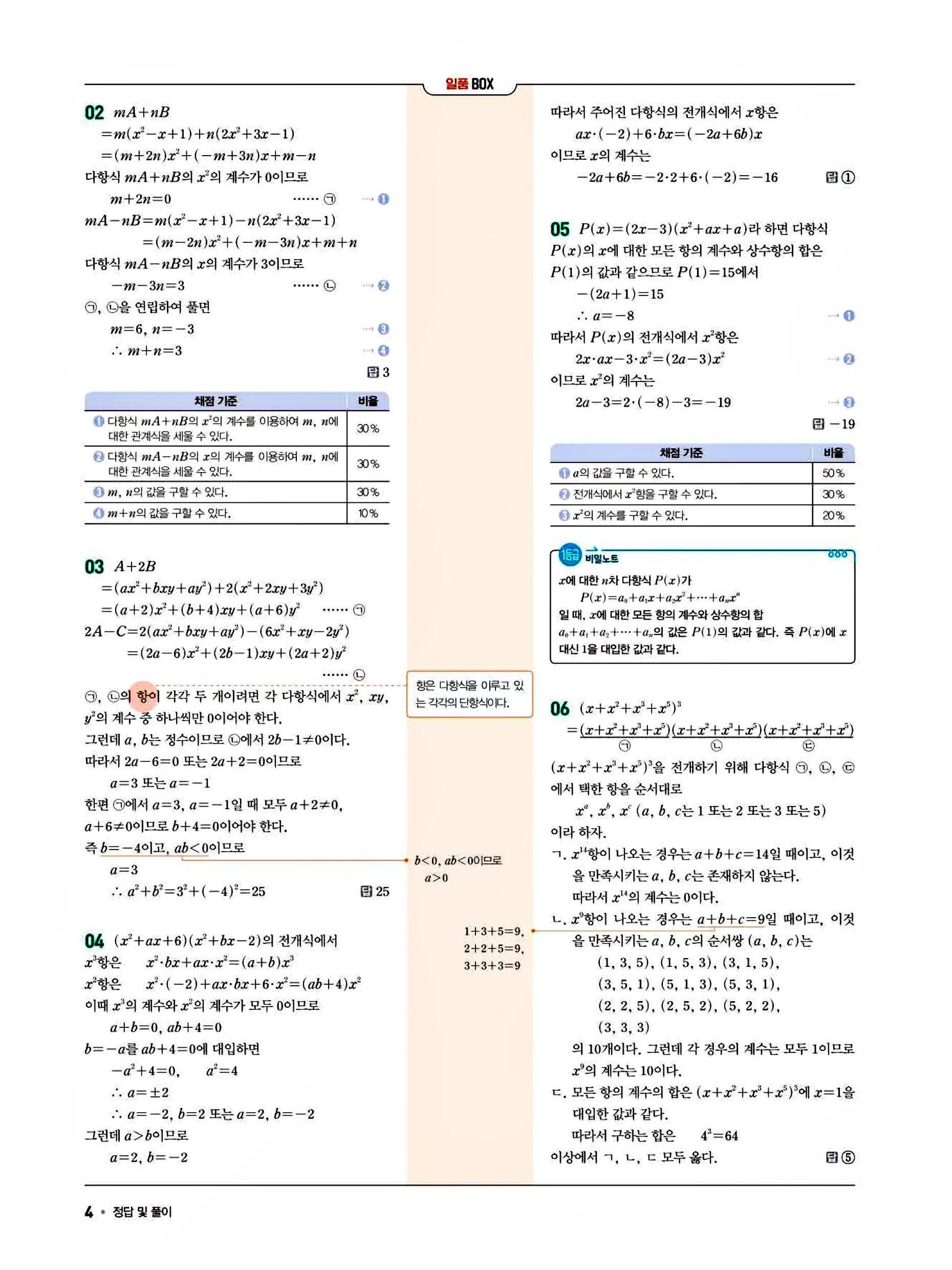 일품 공통수학1 답지 4페이지