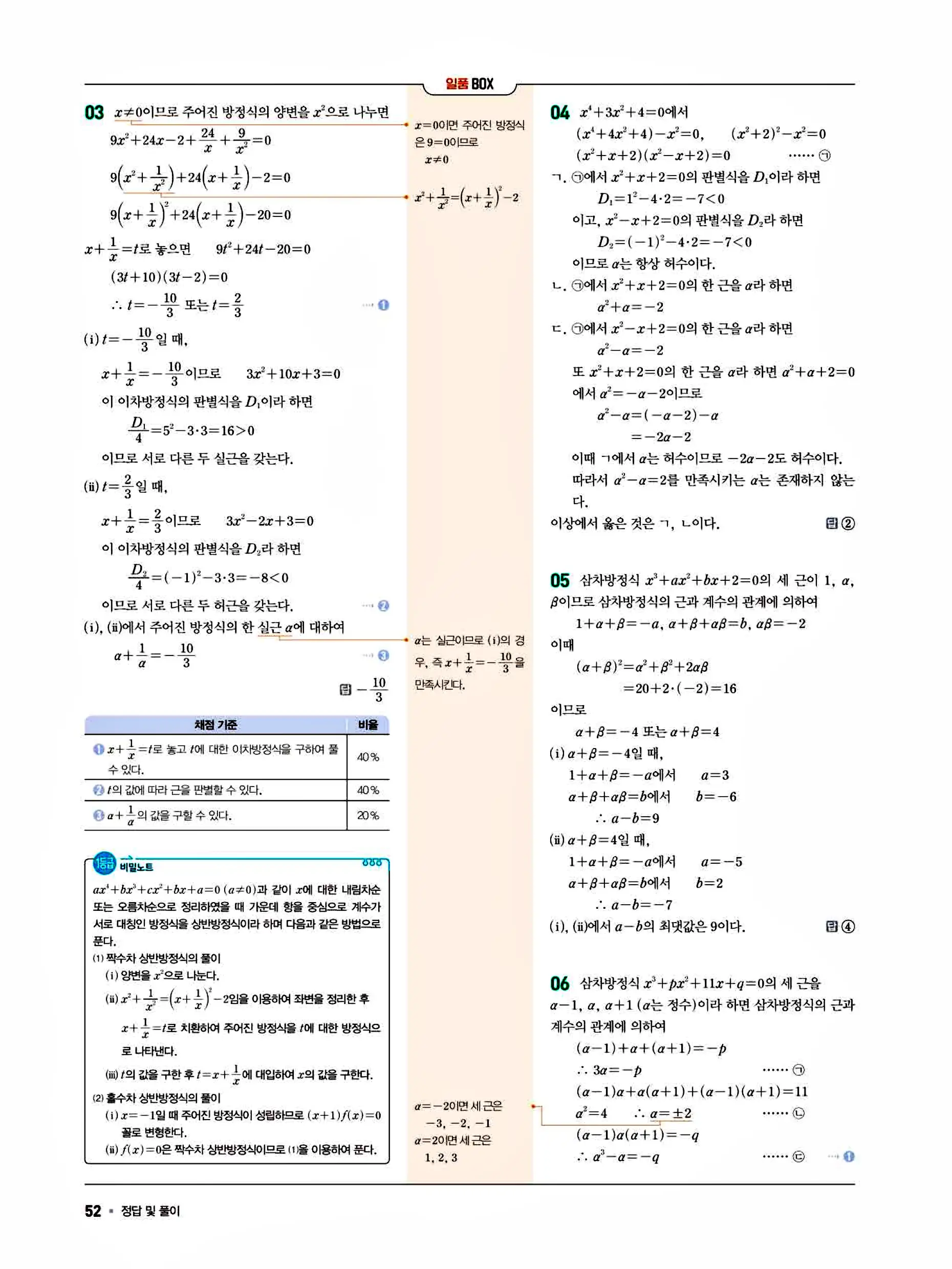 일품 공통수학1 답지 52페이지