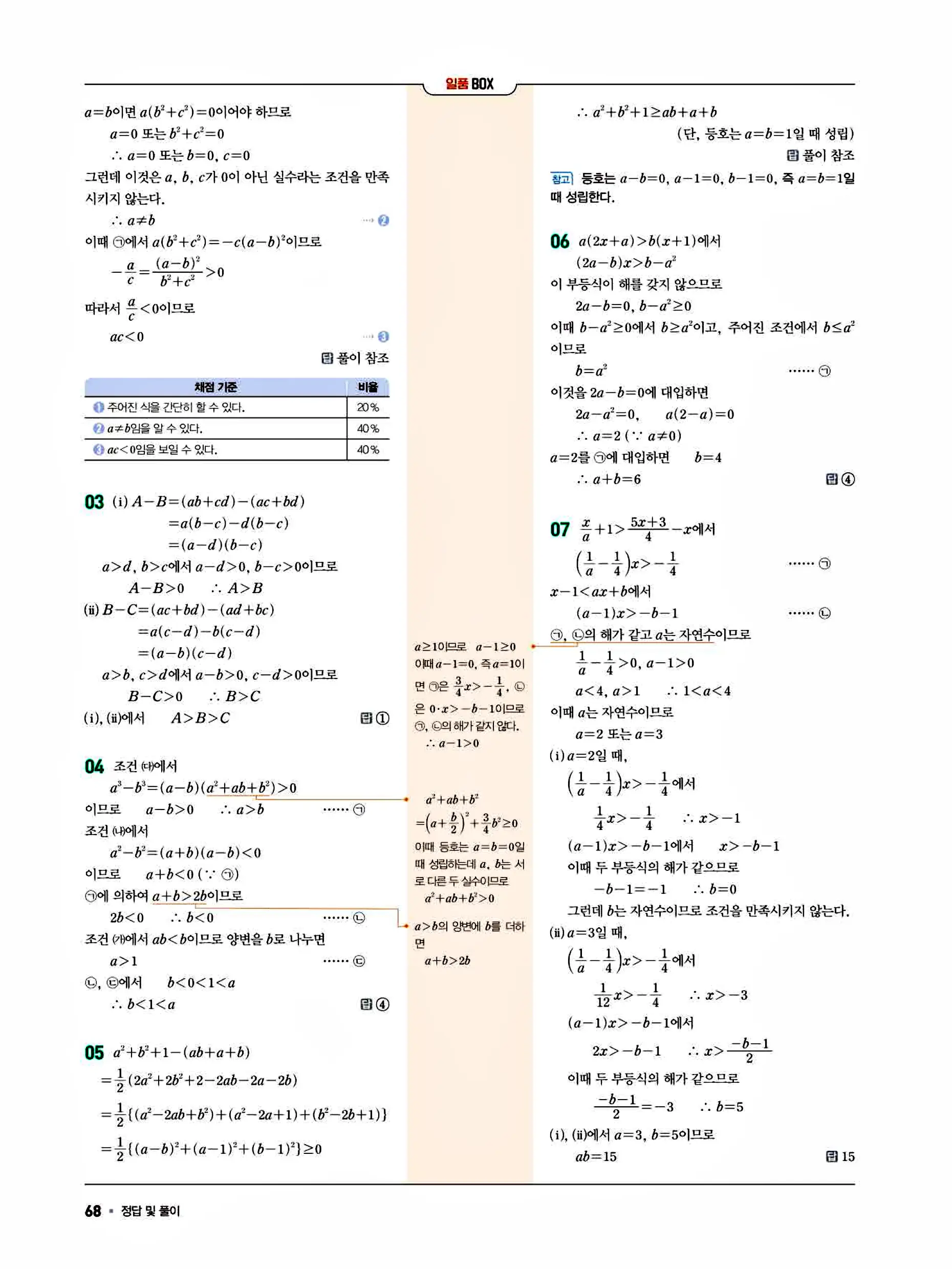 일품 공통수학1 답지 68페이지