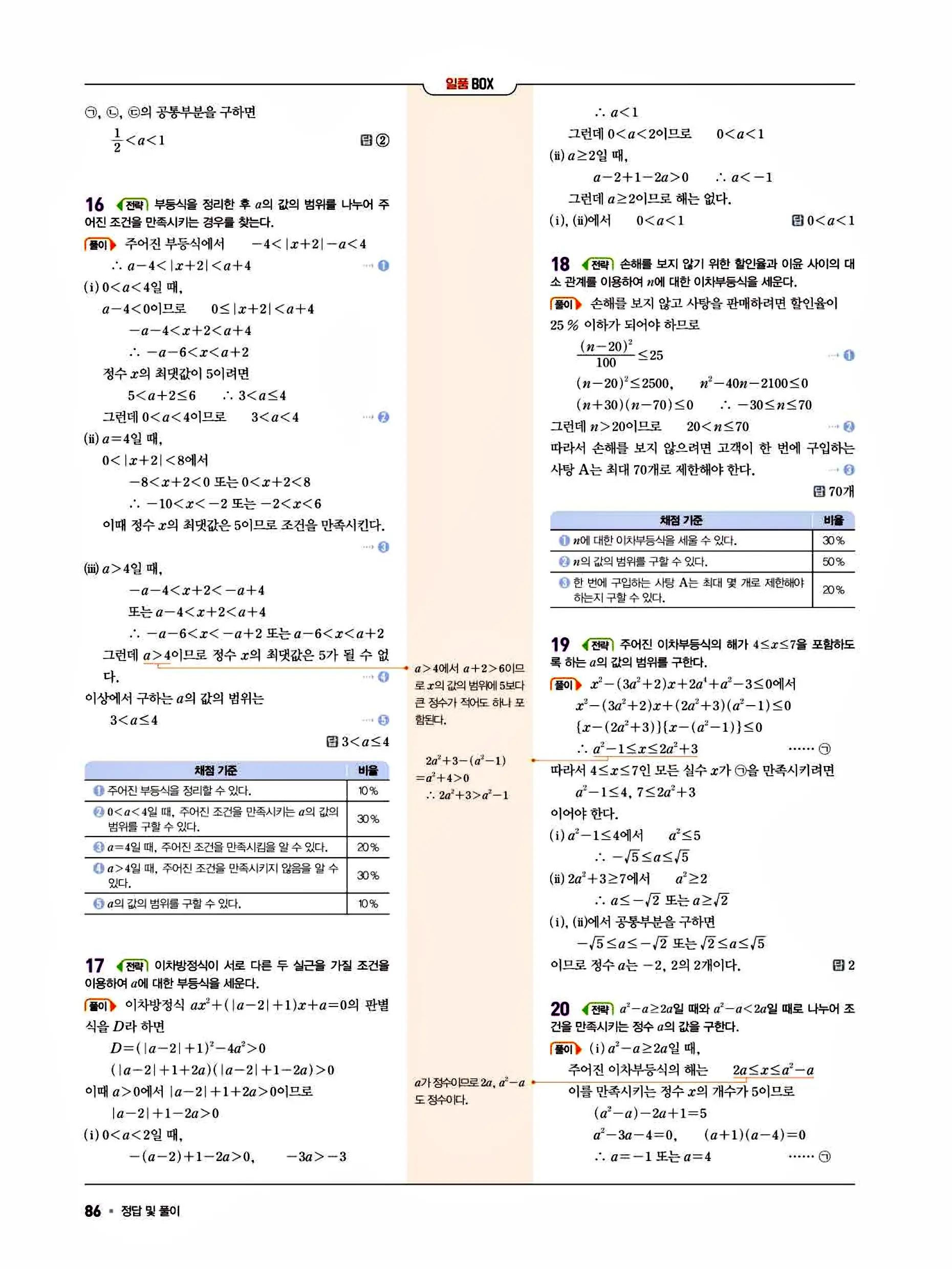 일품 공통수학1 답지 86페이지