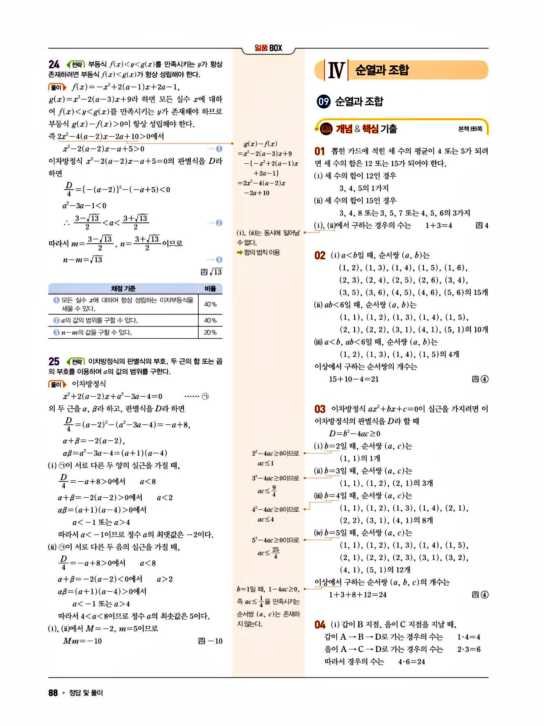 일품 공통수학1 답지 88페이지