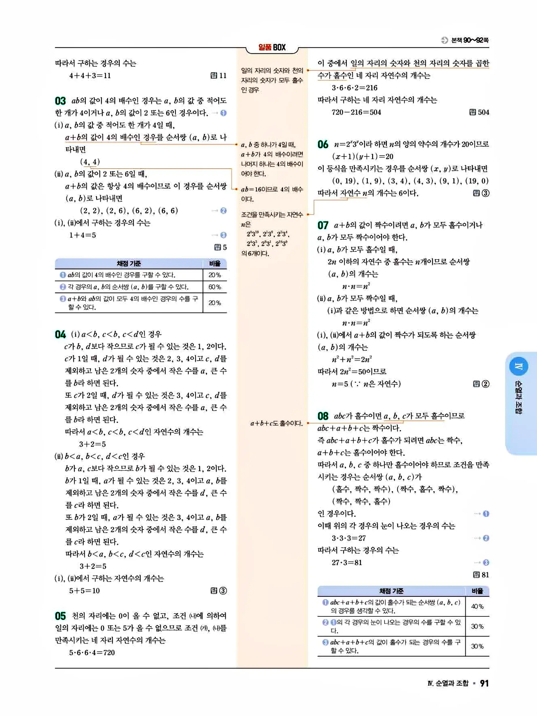 일품 공통수학1 답지 91페이지