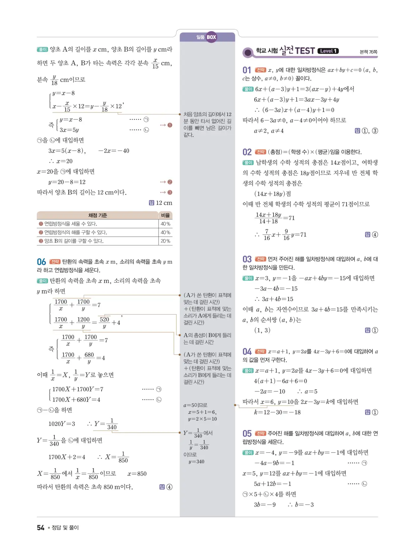 일품 중2-1 답지 54