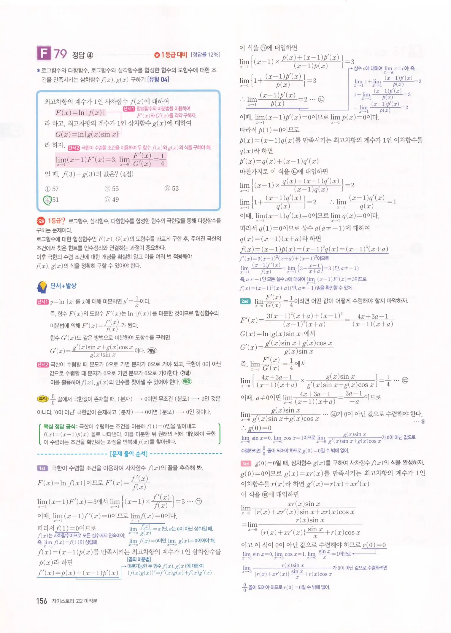 자이스토리 고2 미적분 해설 158