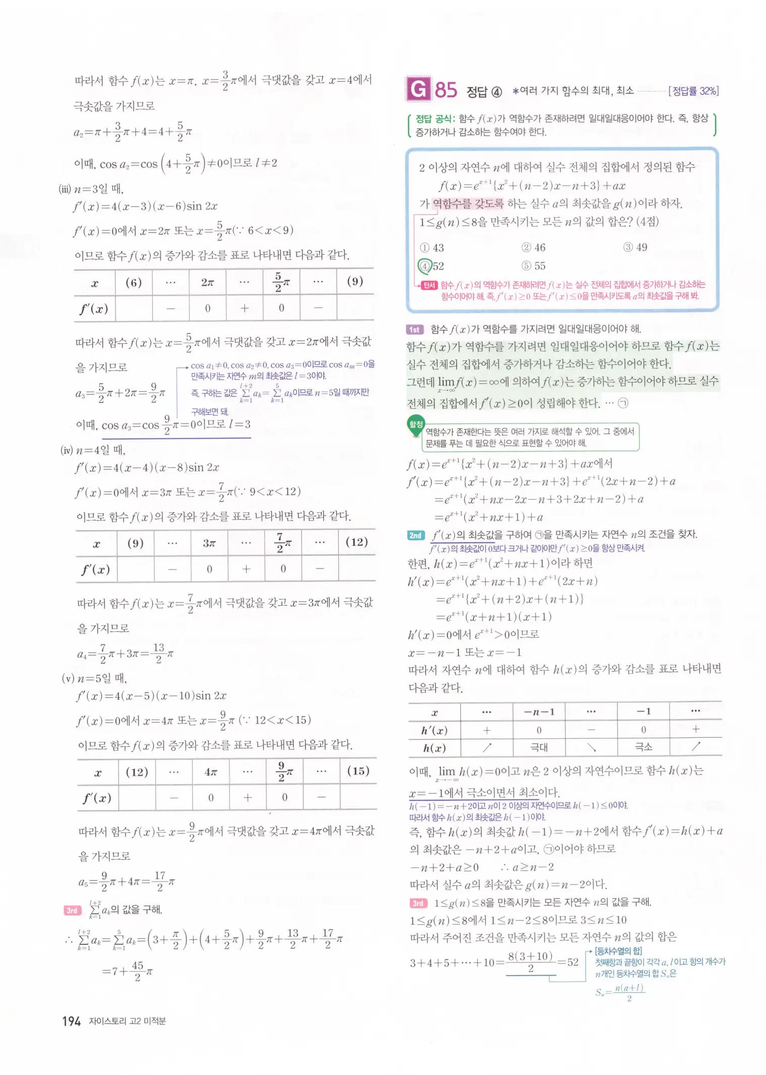 자이스토리 고2 미적분 해설 196