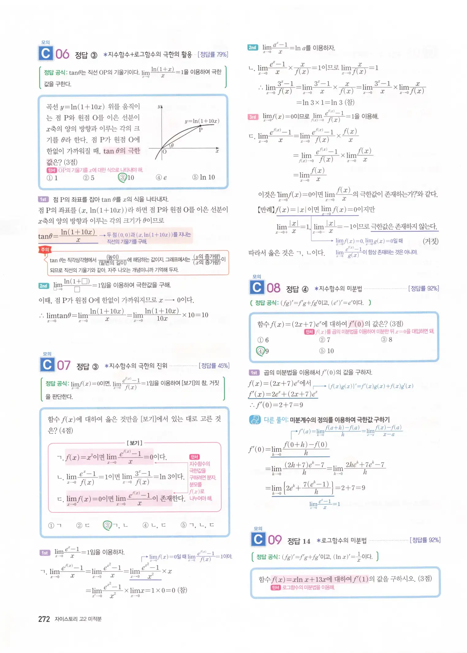 자이스토리 고2 미적분 해설 274