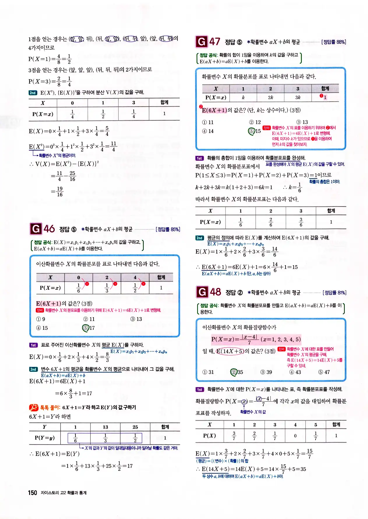 자이스토리 고2 확통 답지 152페이지