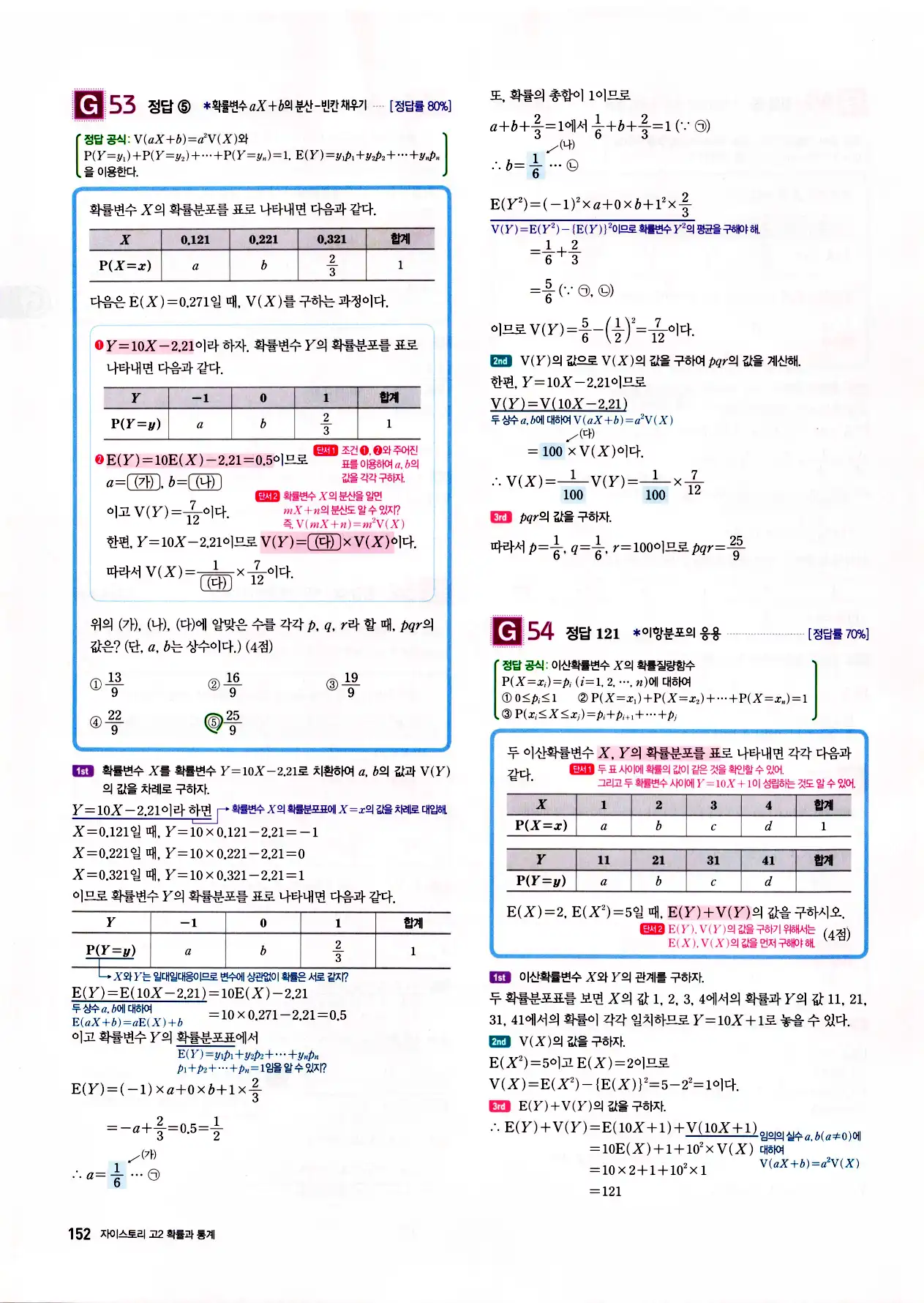 자이스토리 고2 확통 답지 154페이지