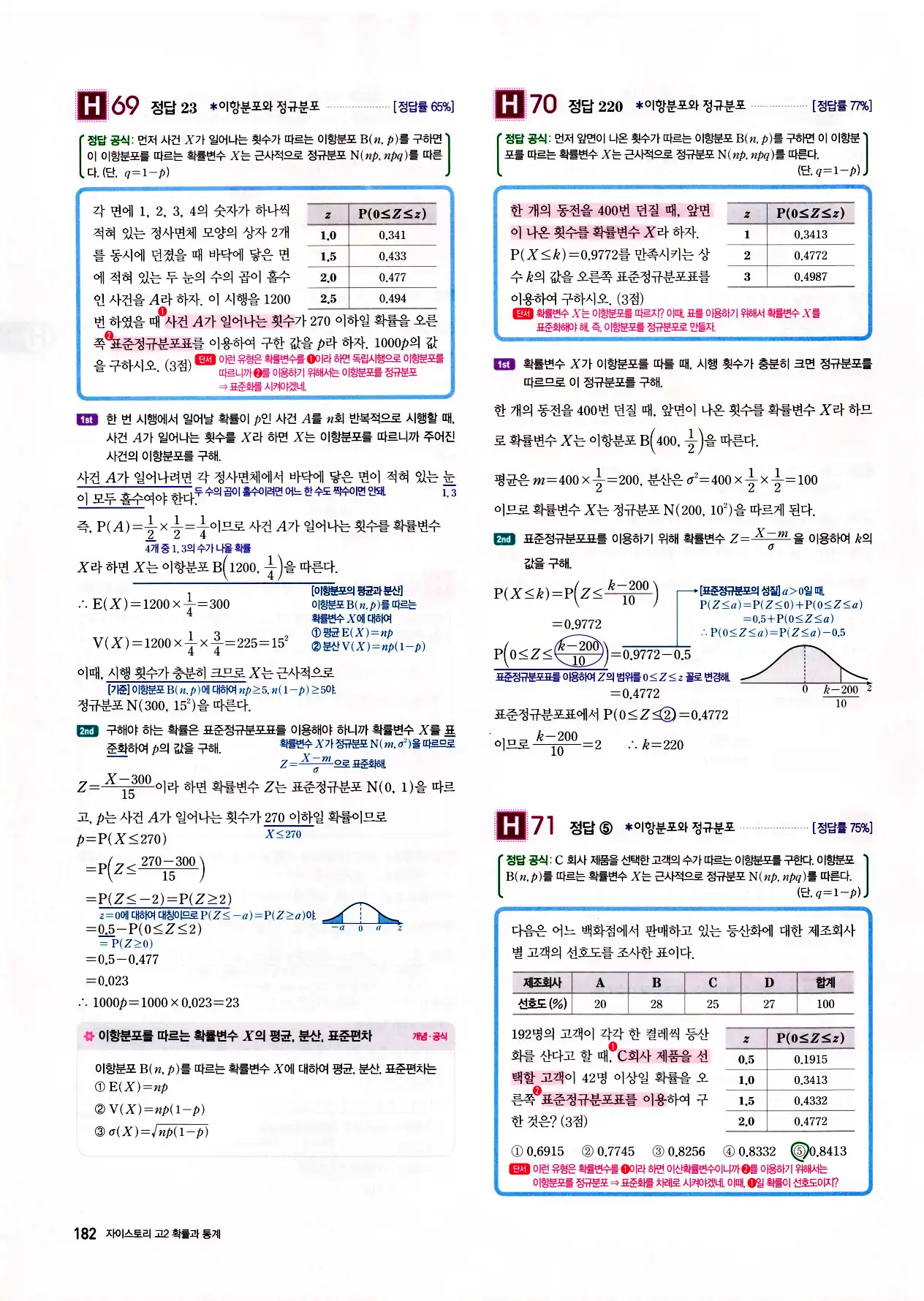 자이스토리 고2 확통 답지 184페이지