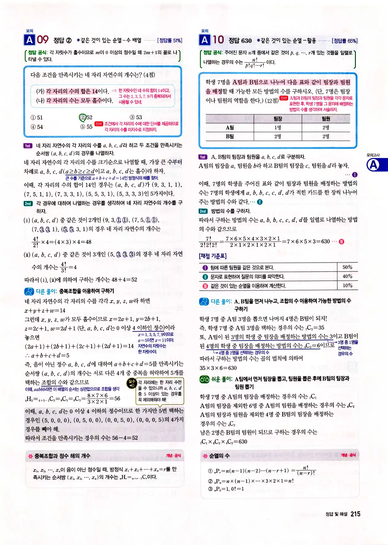 자이스토리 고2 확통 답지 217페이지