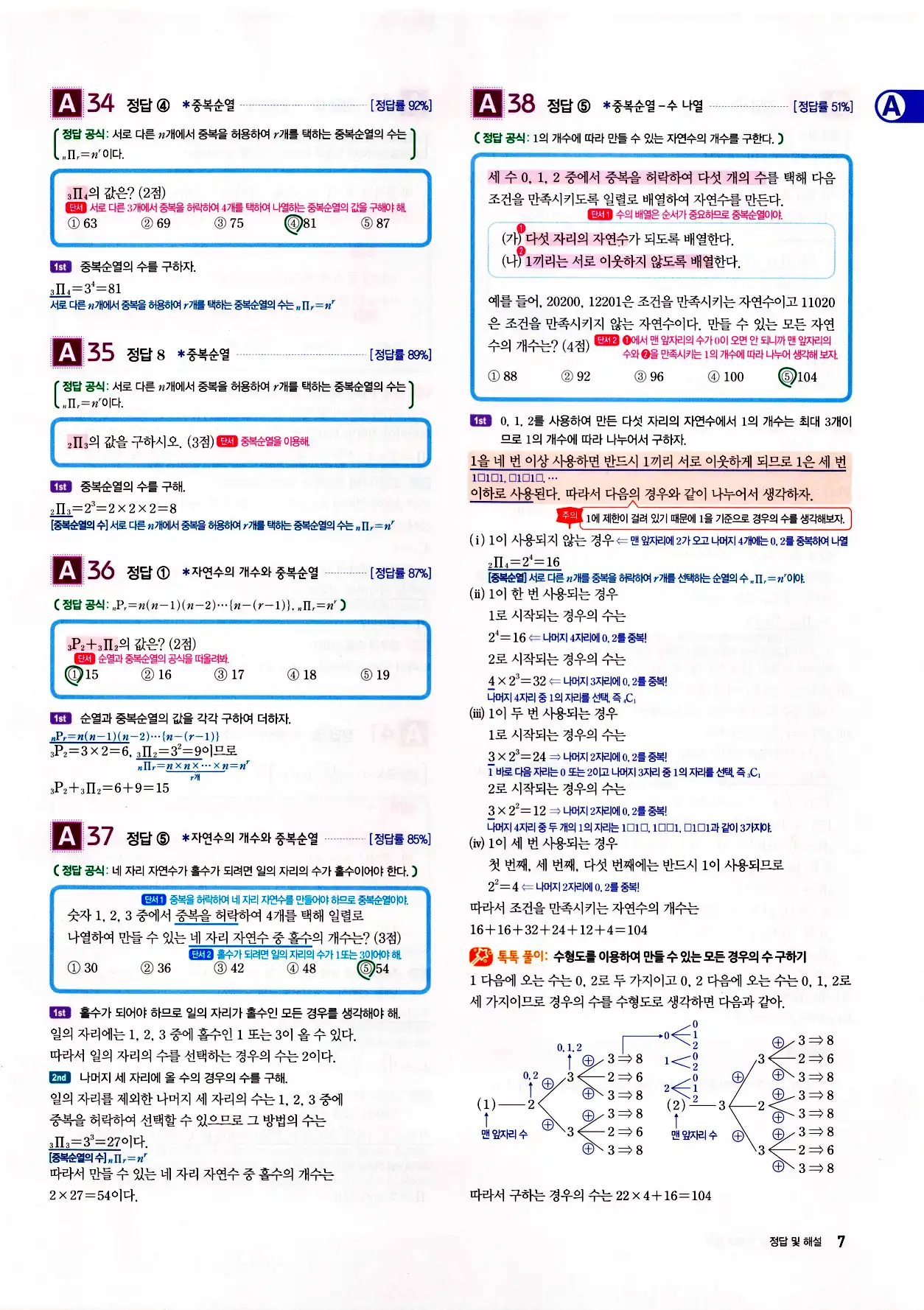자이스토리 고2 확통 답지 해설 9