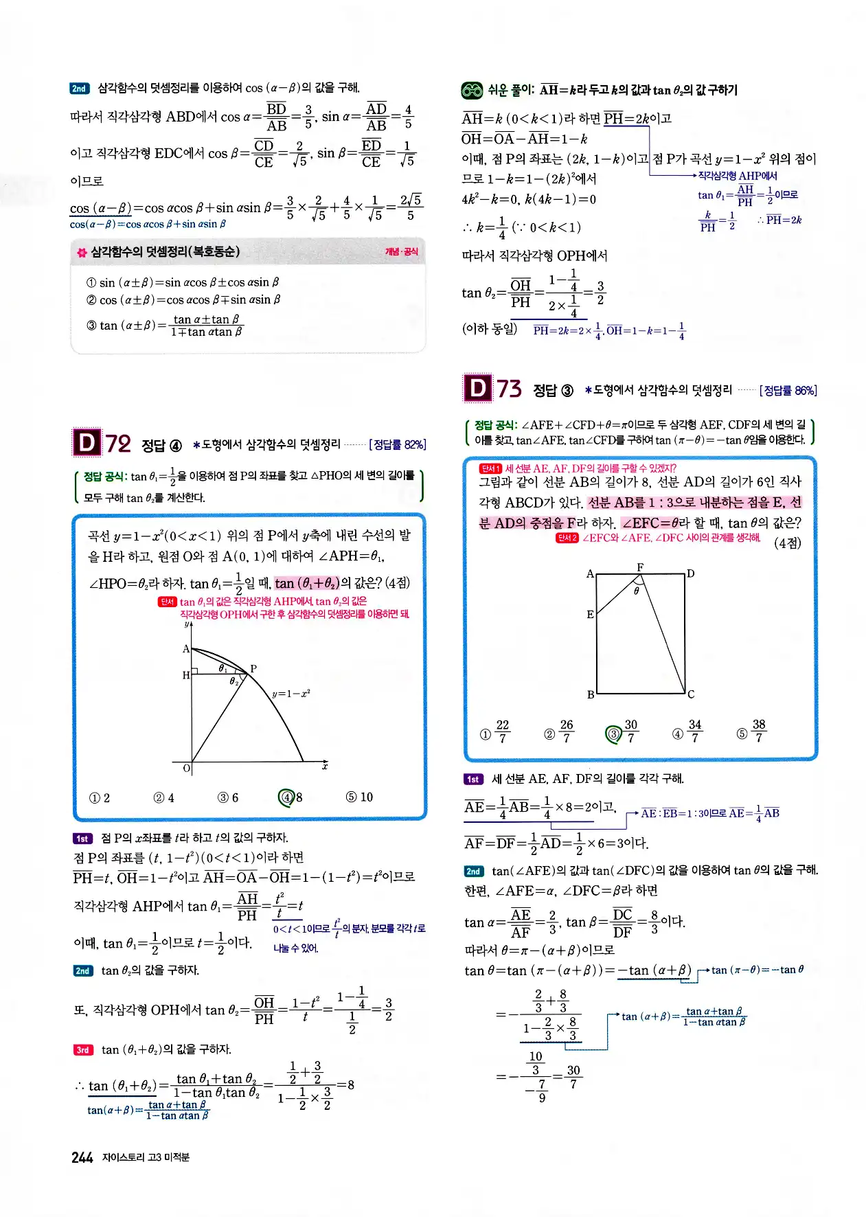 자이스토리 고3 미적분 답지 246페이지