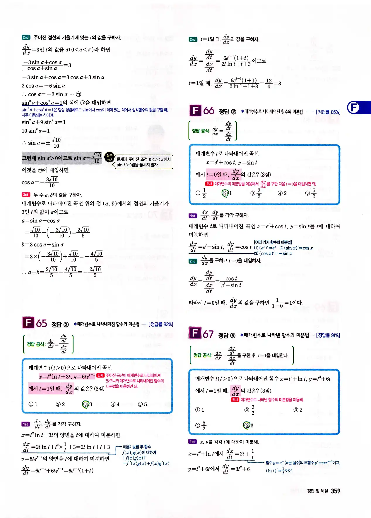 자이스토리 고3 미적분 답지 361페이지