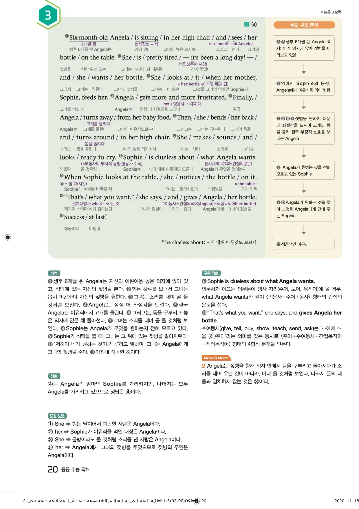 중학수능독해영어독해레벨1답지 20페이지