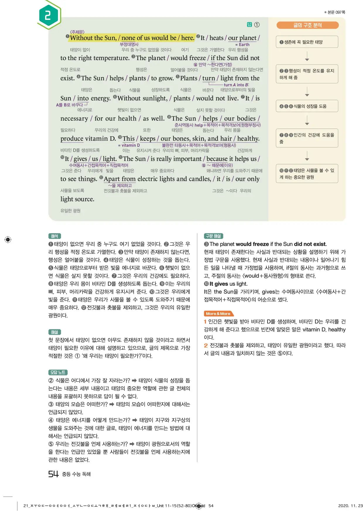 중학수능독해영어독해레벨1답지 54페이지