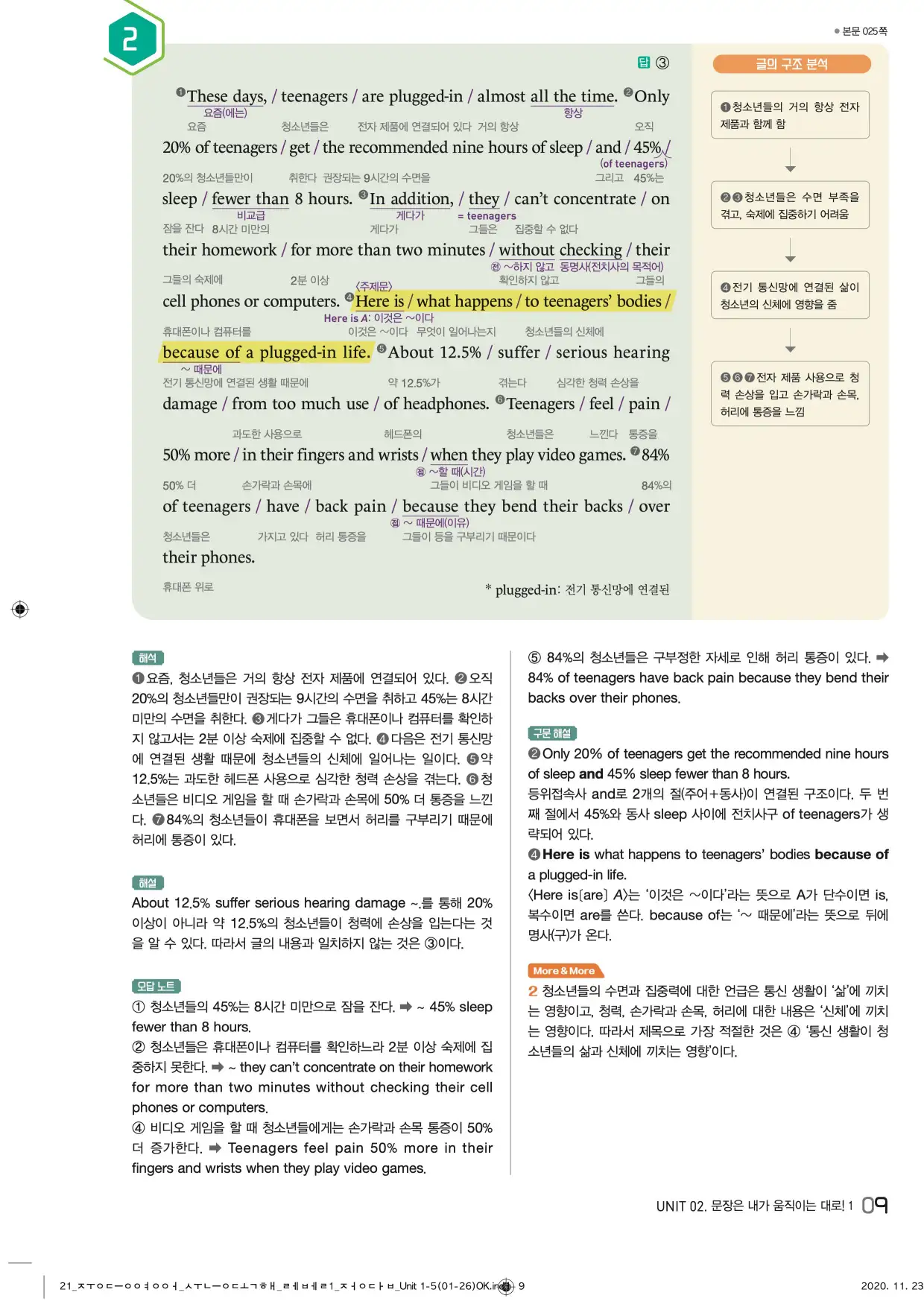 중학수능독해영어독해레벨1답지 9페이지