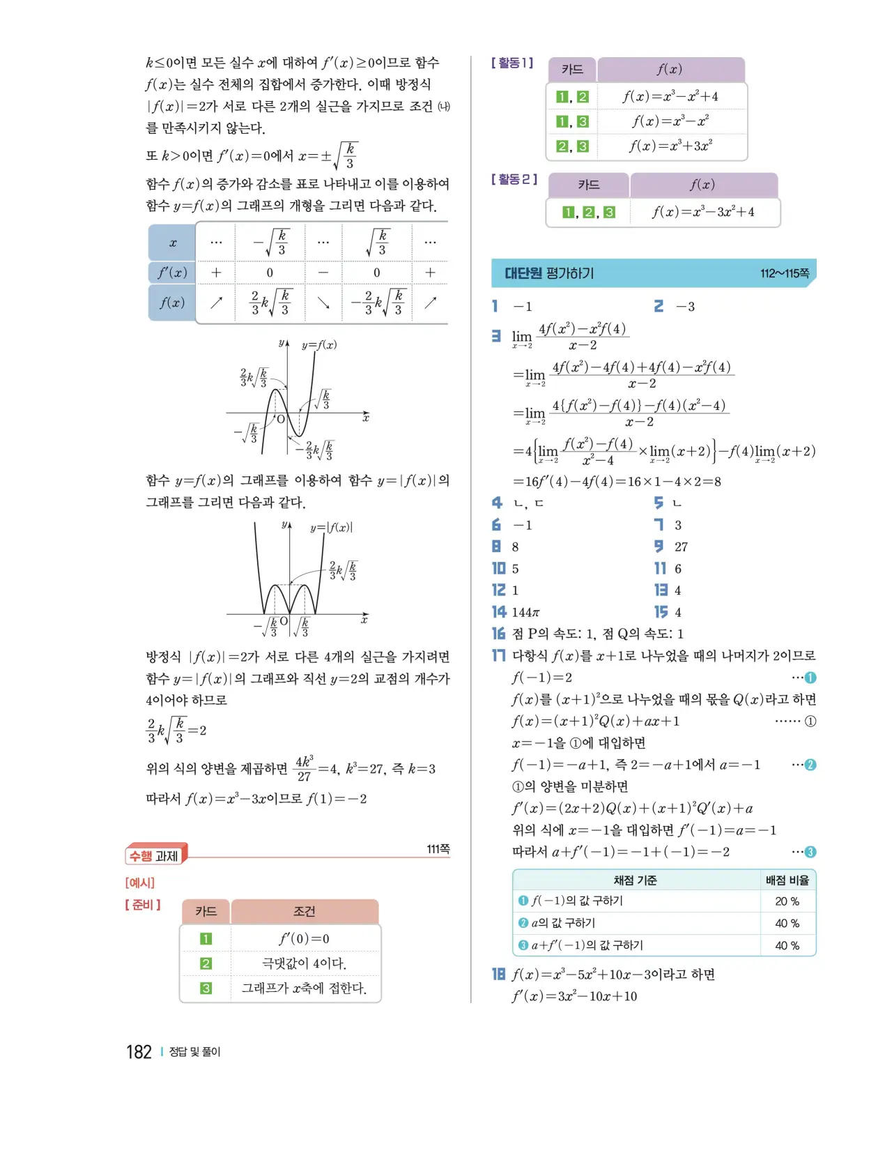 천재 미적분1 홍진곤 답지 163p