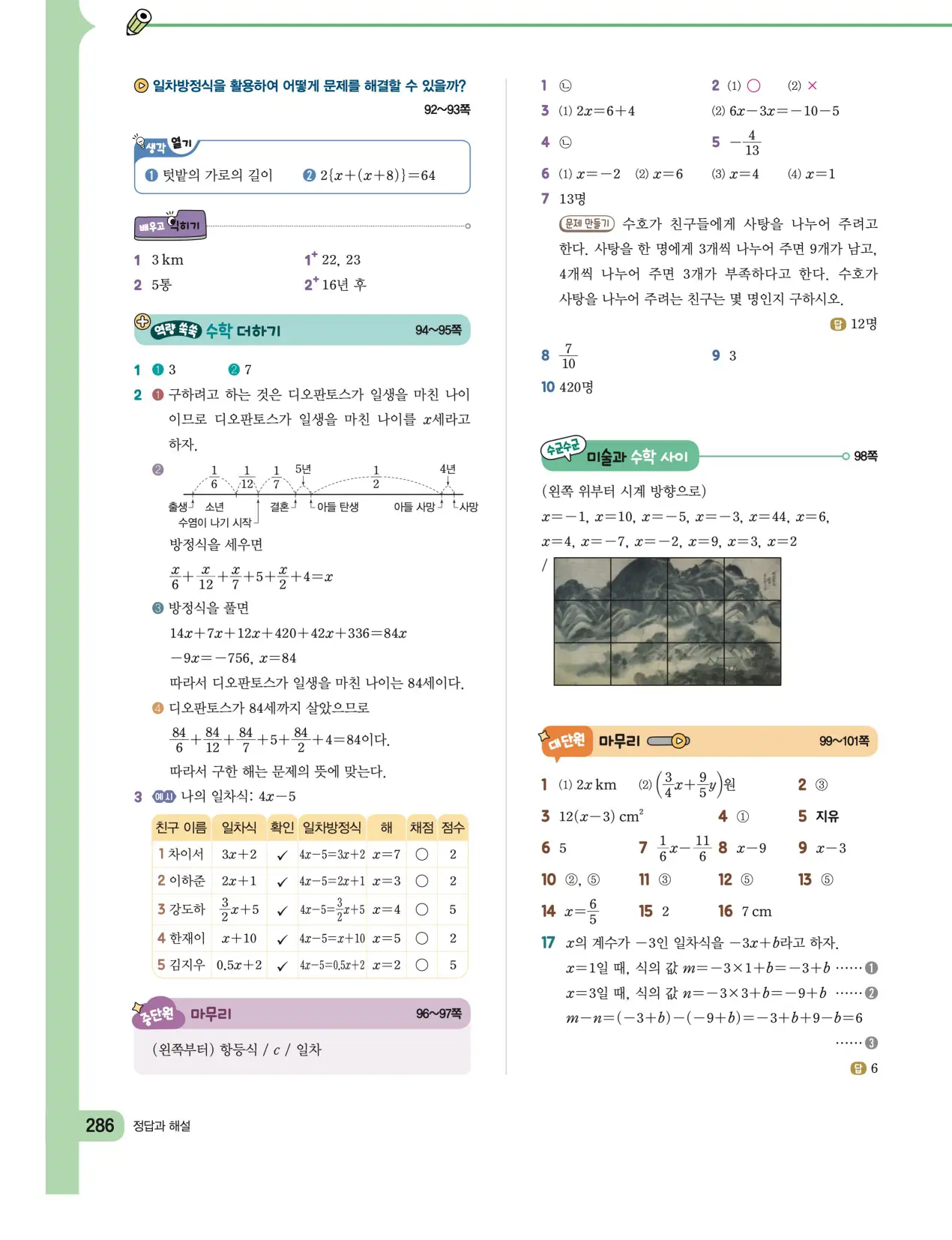천재 중학 수학 1 김동재 답지 145페이지