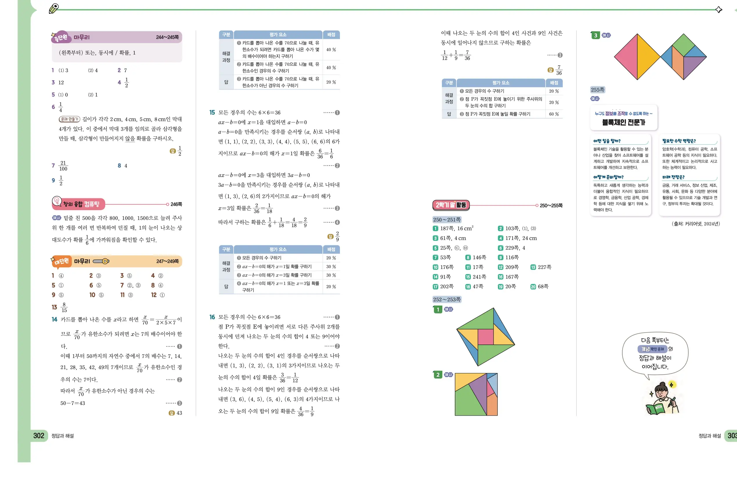 천재 중학 수학 2 김동재 답지 61페이지