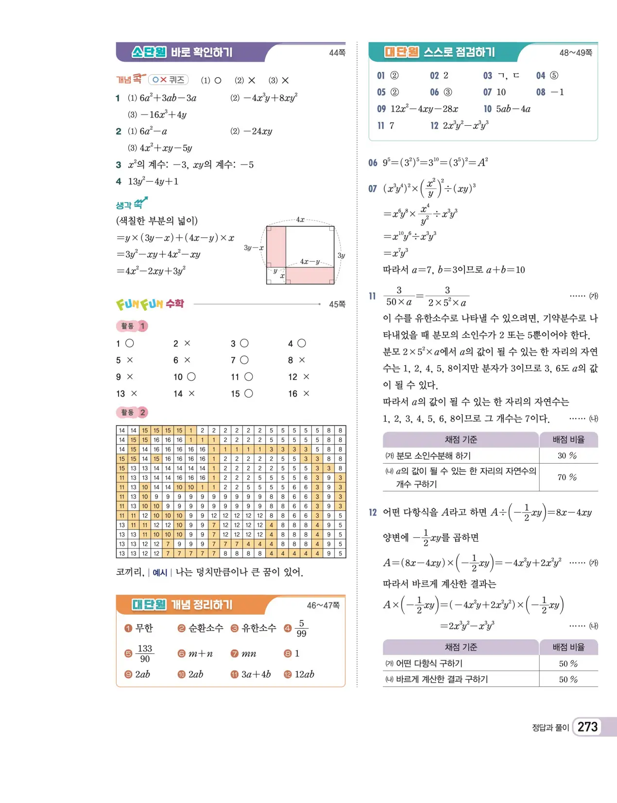 천재 중학 수학 2 답지 50페이지
