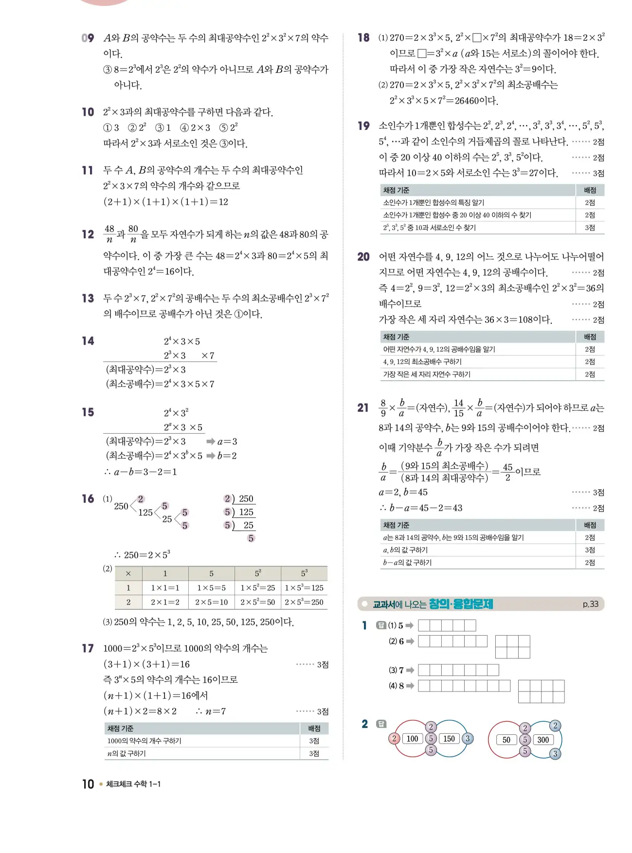 체크체크 중1-1 답지 10페이지