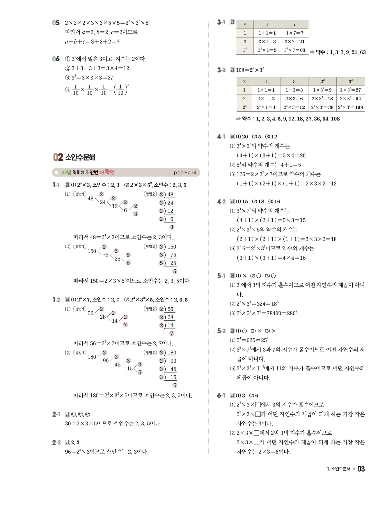 체크체크 중1-1 답지 3페이지