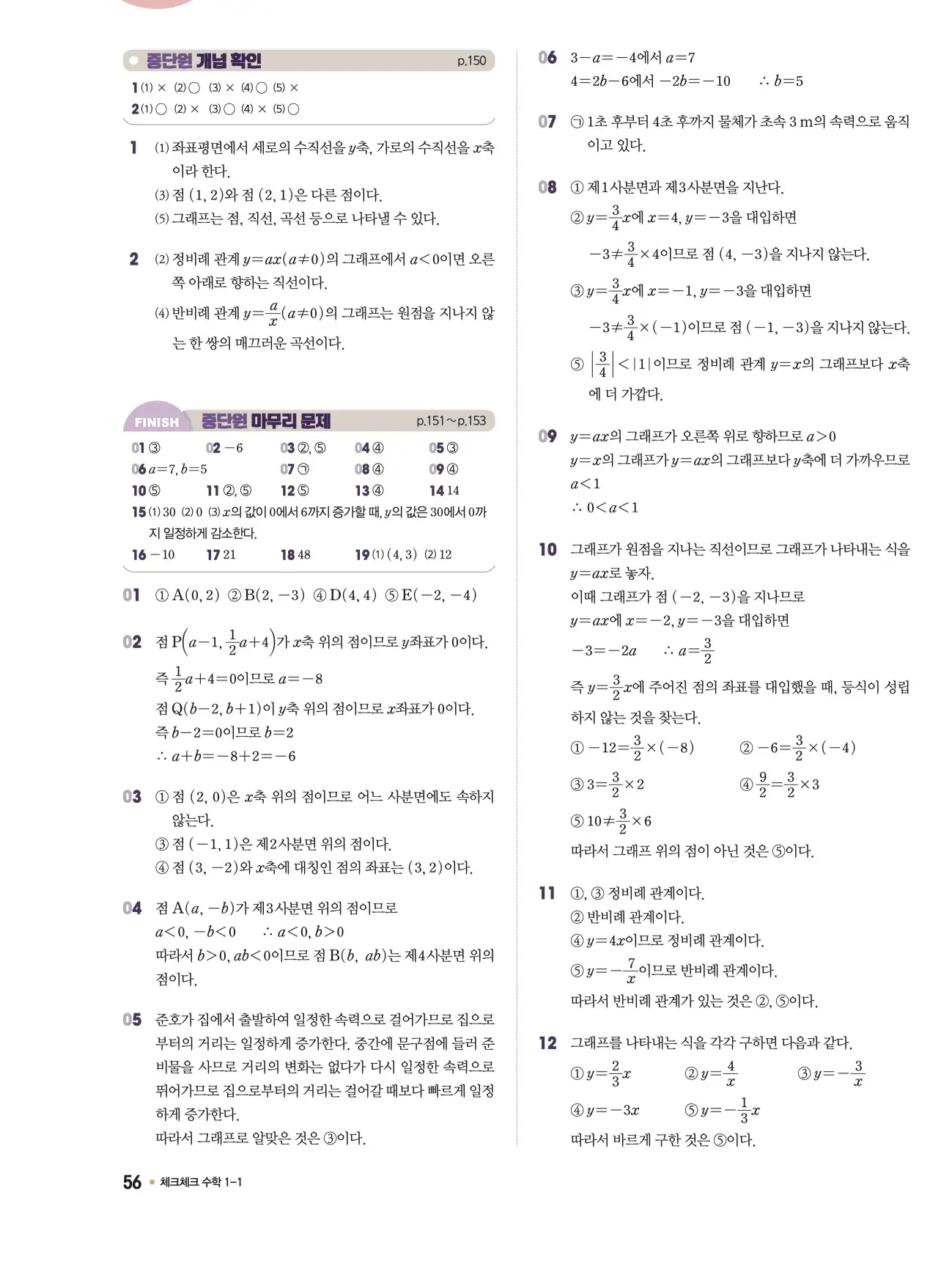 체크체크 중1-1 답지 56페이지