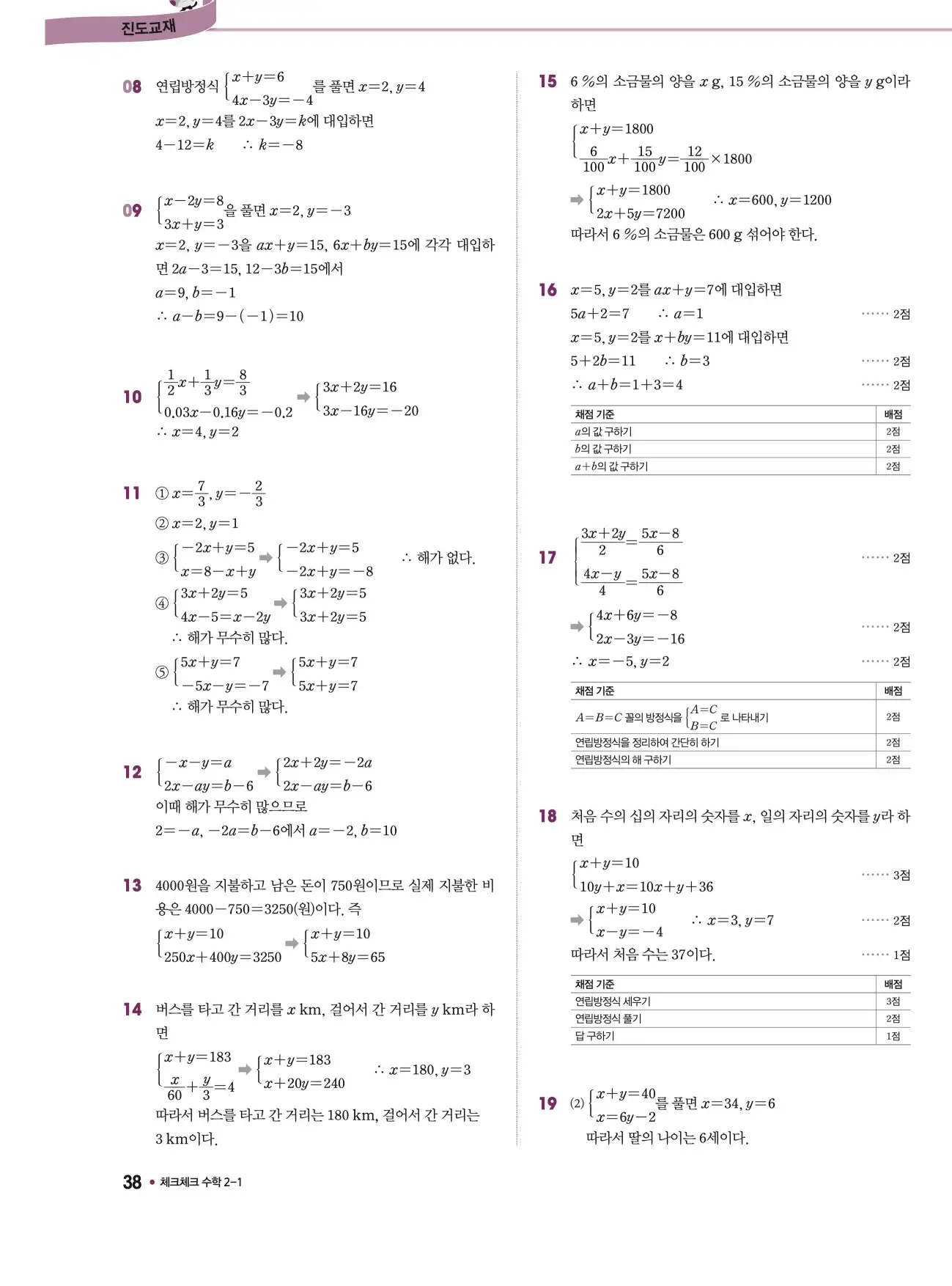 체크체크 중2-1 답지 38페이지