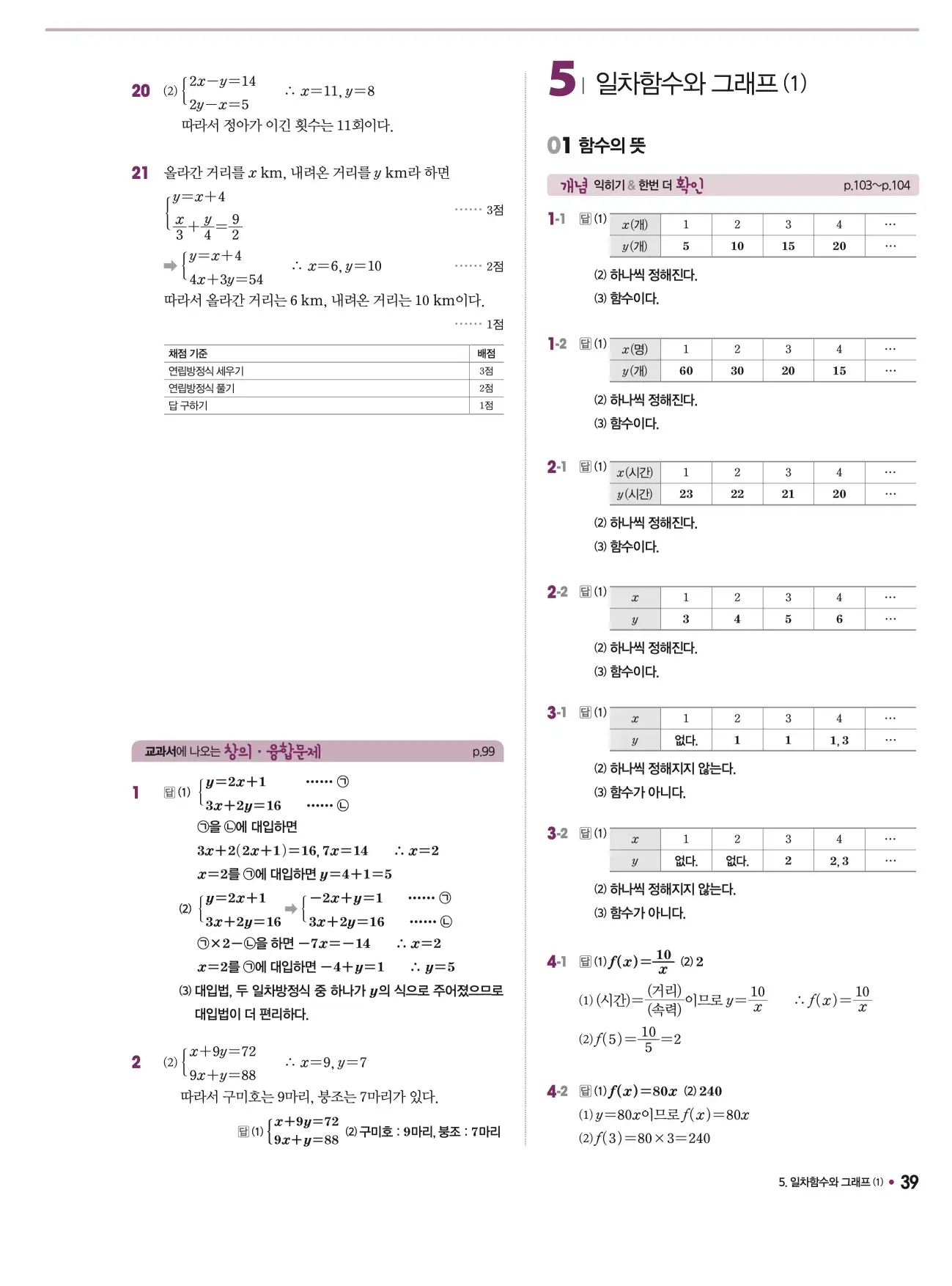 체크체크 중2-1 답지 39페이지