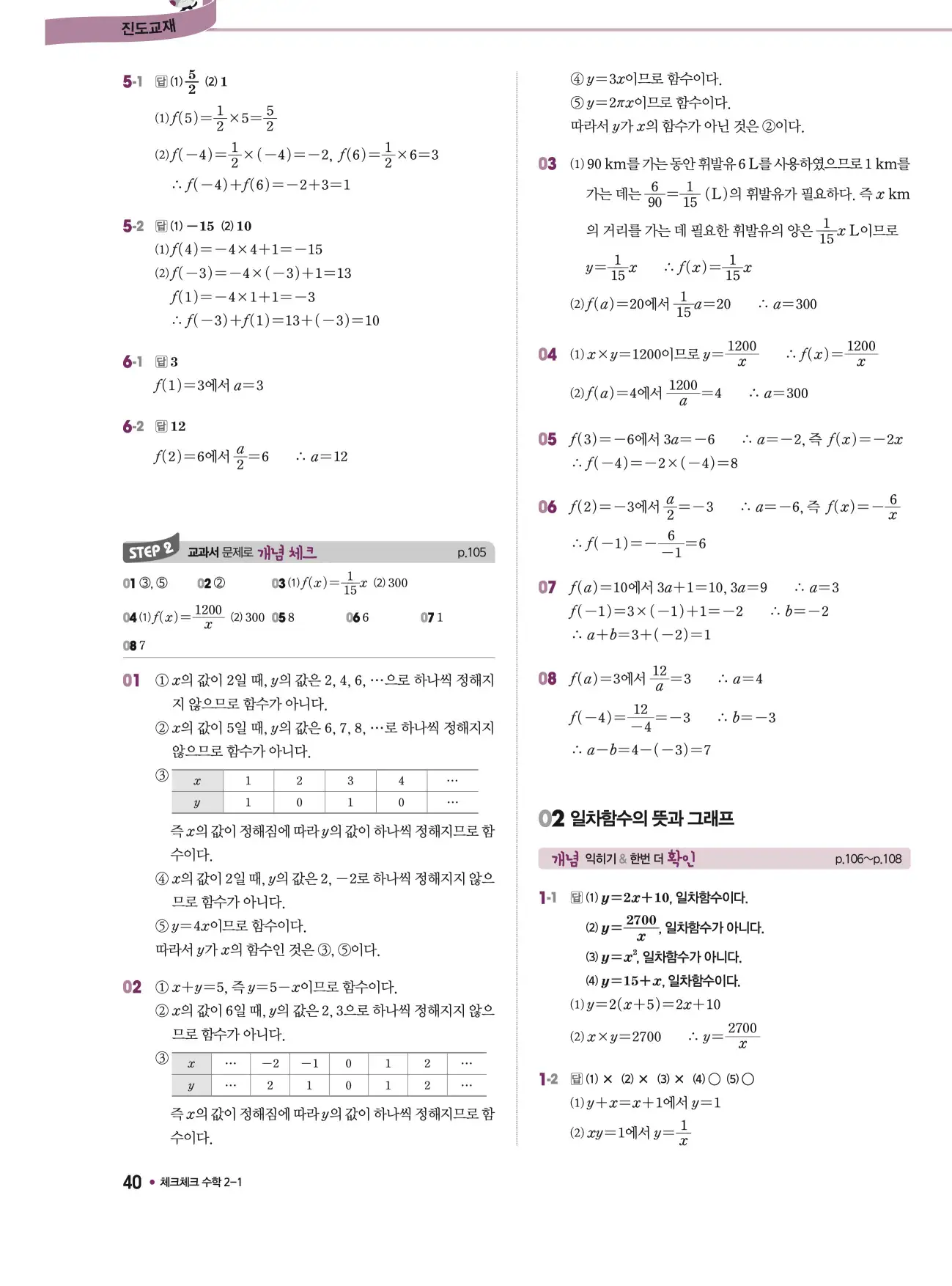 체크체크 중2-1 답지 40페이지