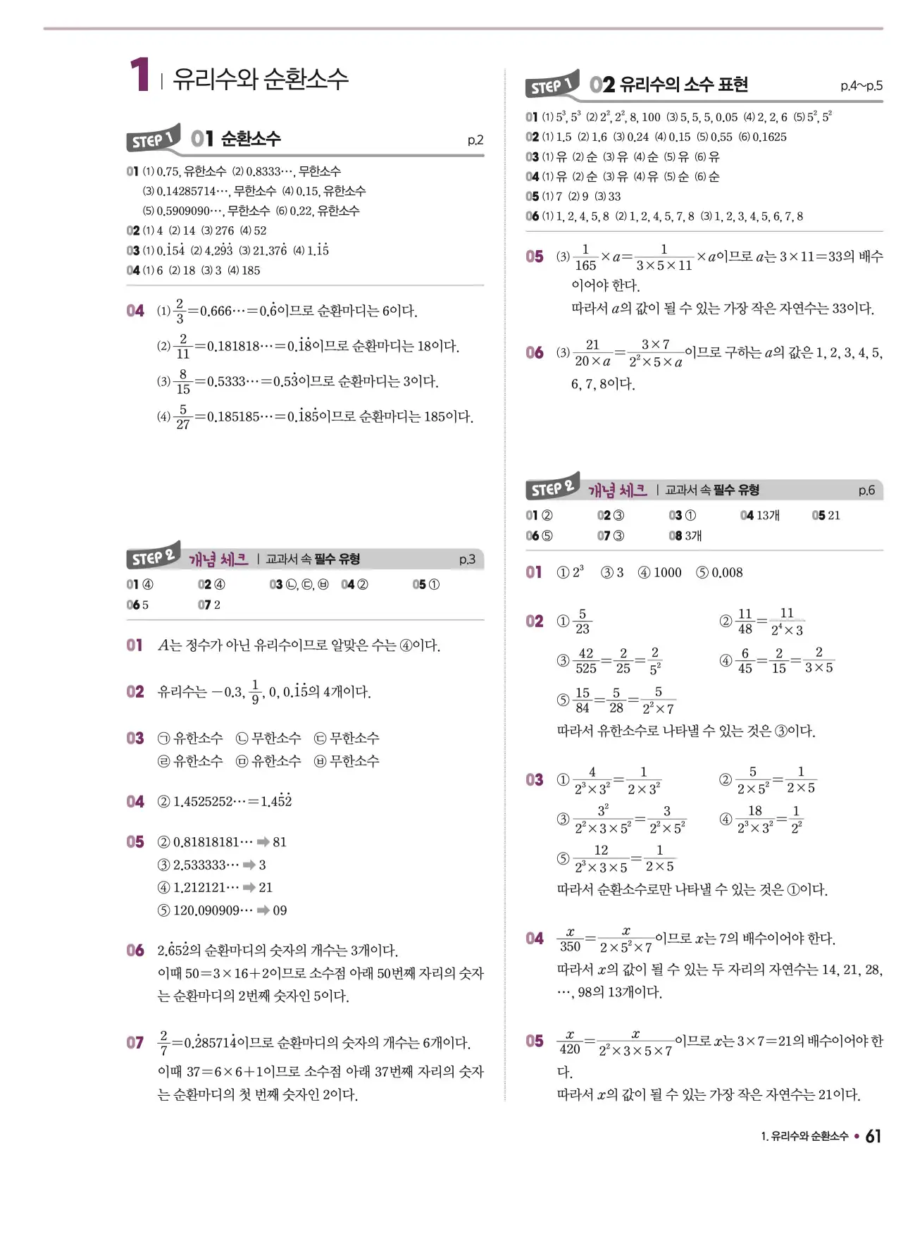 체크체크 중2-1 답지 61페이지