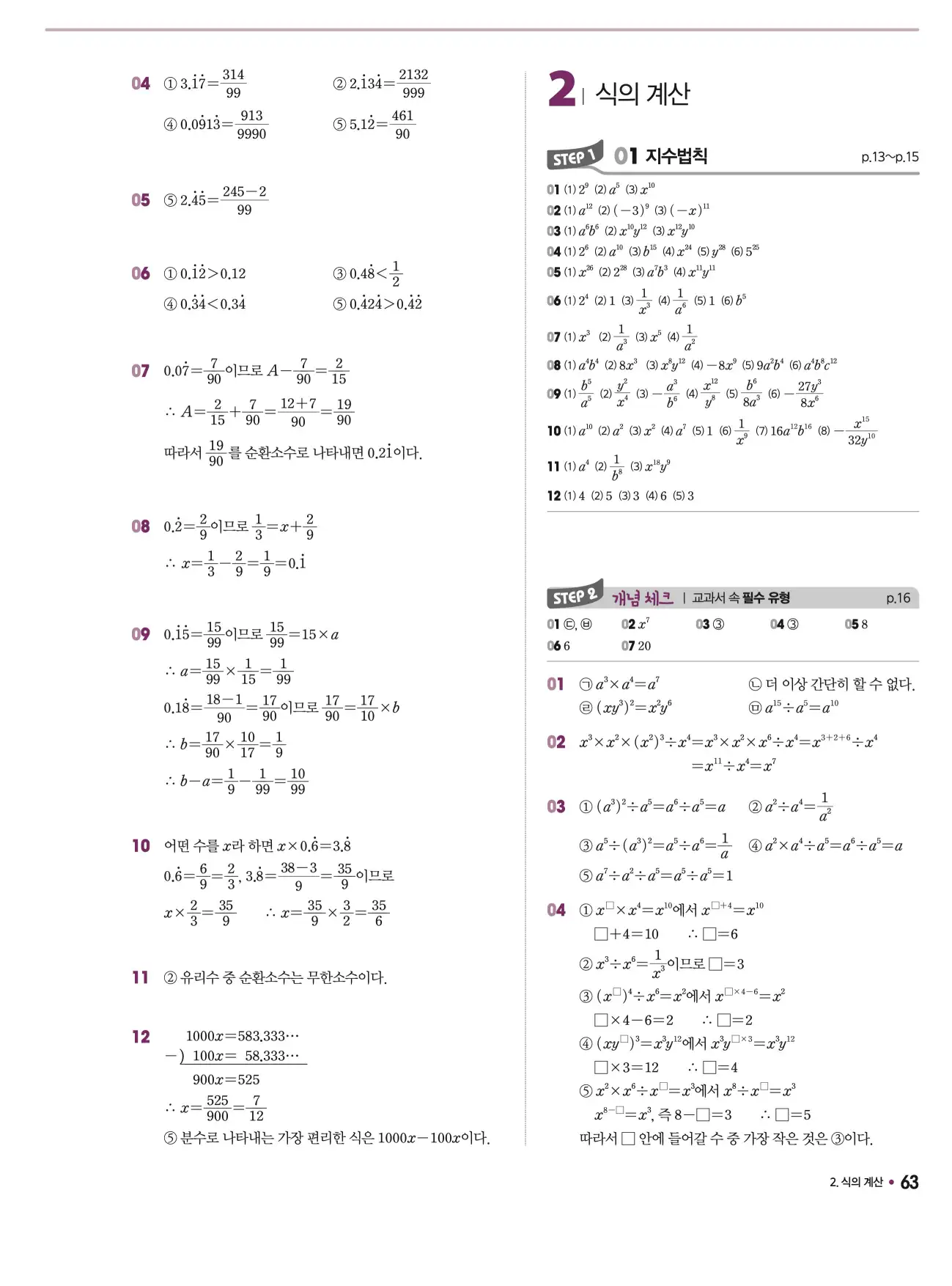 체크체크 중2-1 답지 63페이지