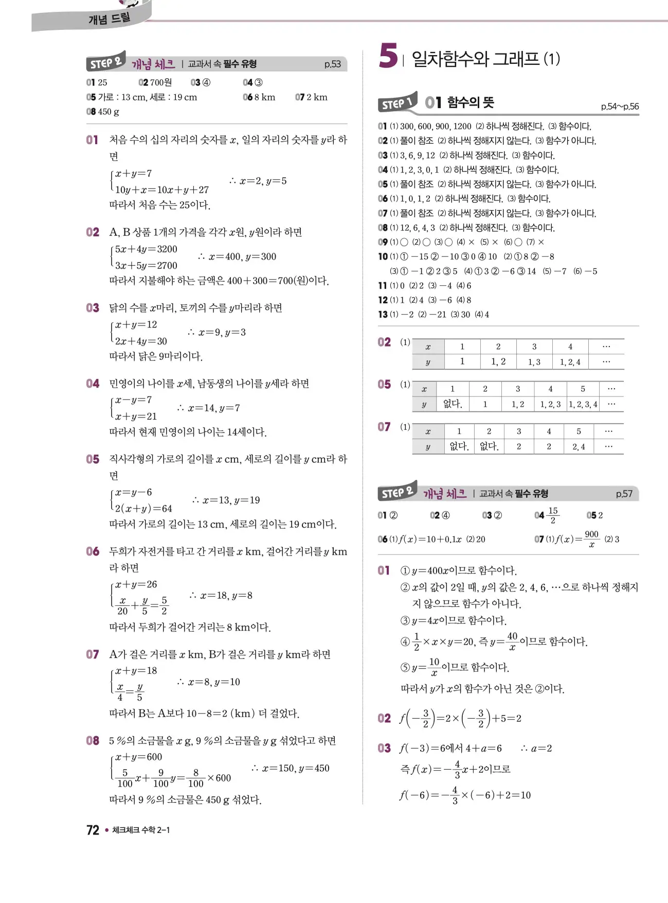 체크체크 중2-1 답지 72페이지