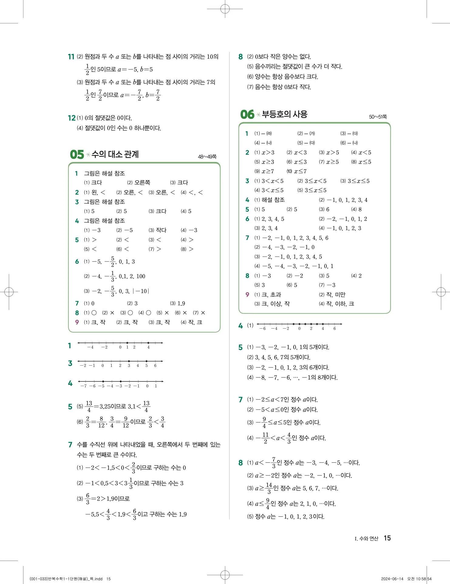 풍산자 반복수학 중1-1 답지 15페이지