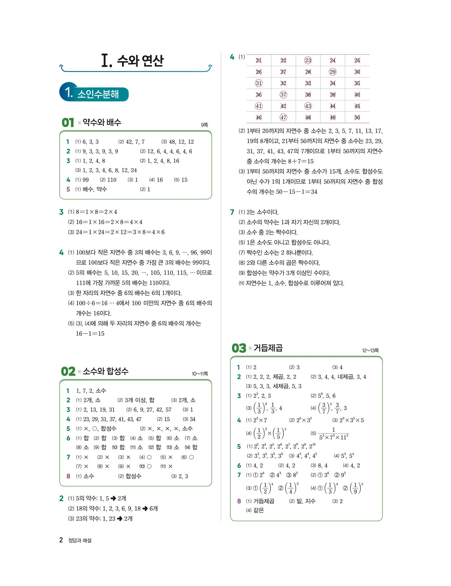 풍산자 반복수학 중1-1 답지 2페이지
